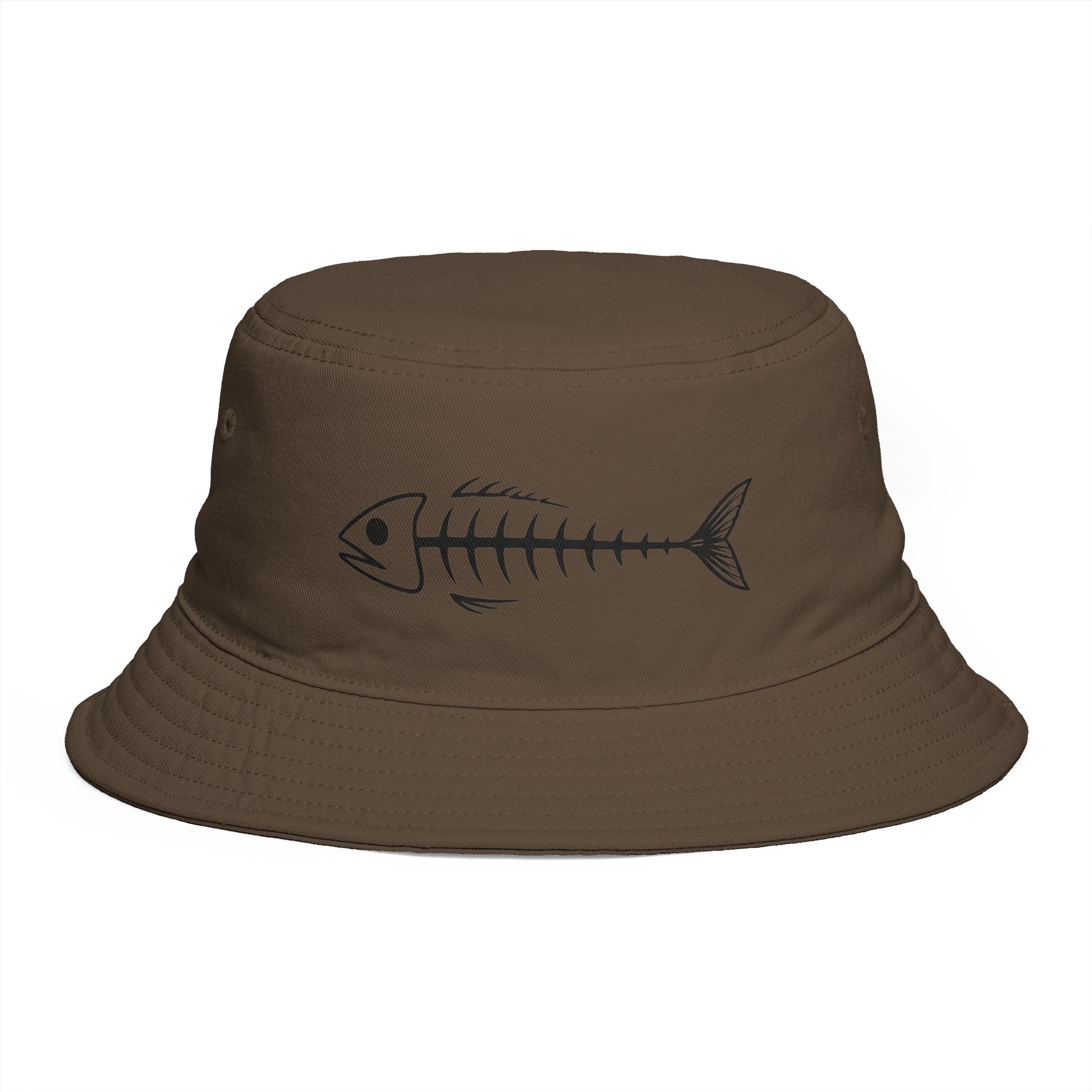 Bucket Hat | Minimal Fish Skeleton Graphic Sun Hat for Beach & Fishing
