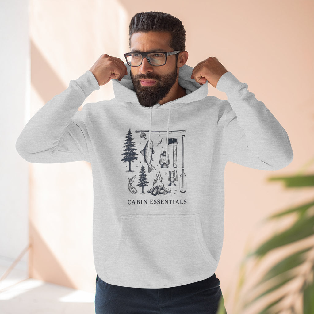 Cabin Essentials Hoodie | Rustic Camping Gear Graphic Pullover
