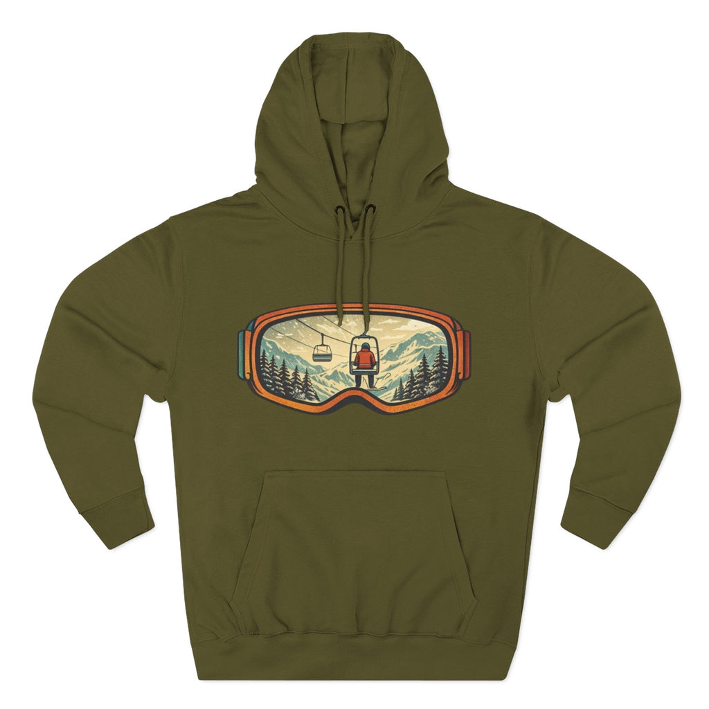 Ski Goggles Graphic Hoodie | Mountain Lift Scene Pullover