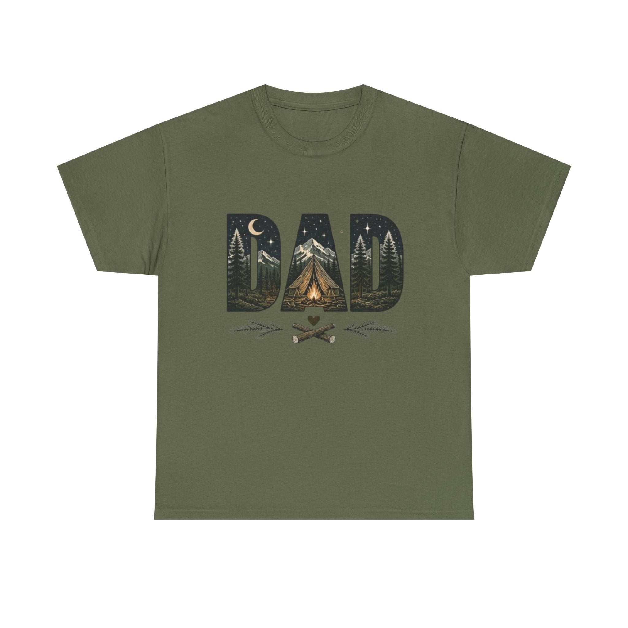 Dad Camping T-Shirt | Outdoor Graphic Tee with Tent & Campfire Design
