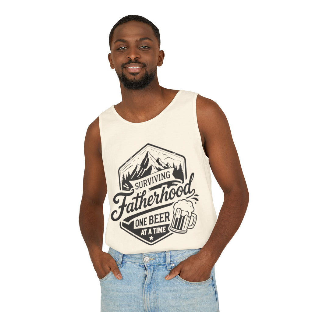Fatherhood Tank Top | "Surviving Fatherhood One Beer at a Time" Graphic