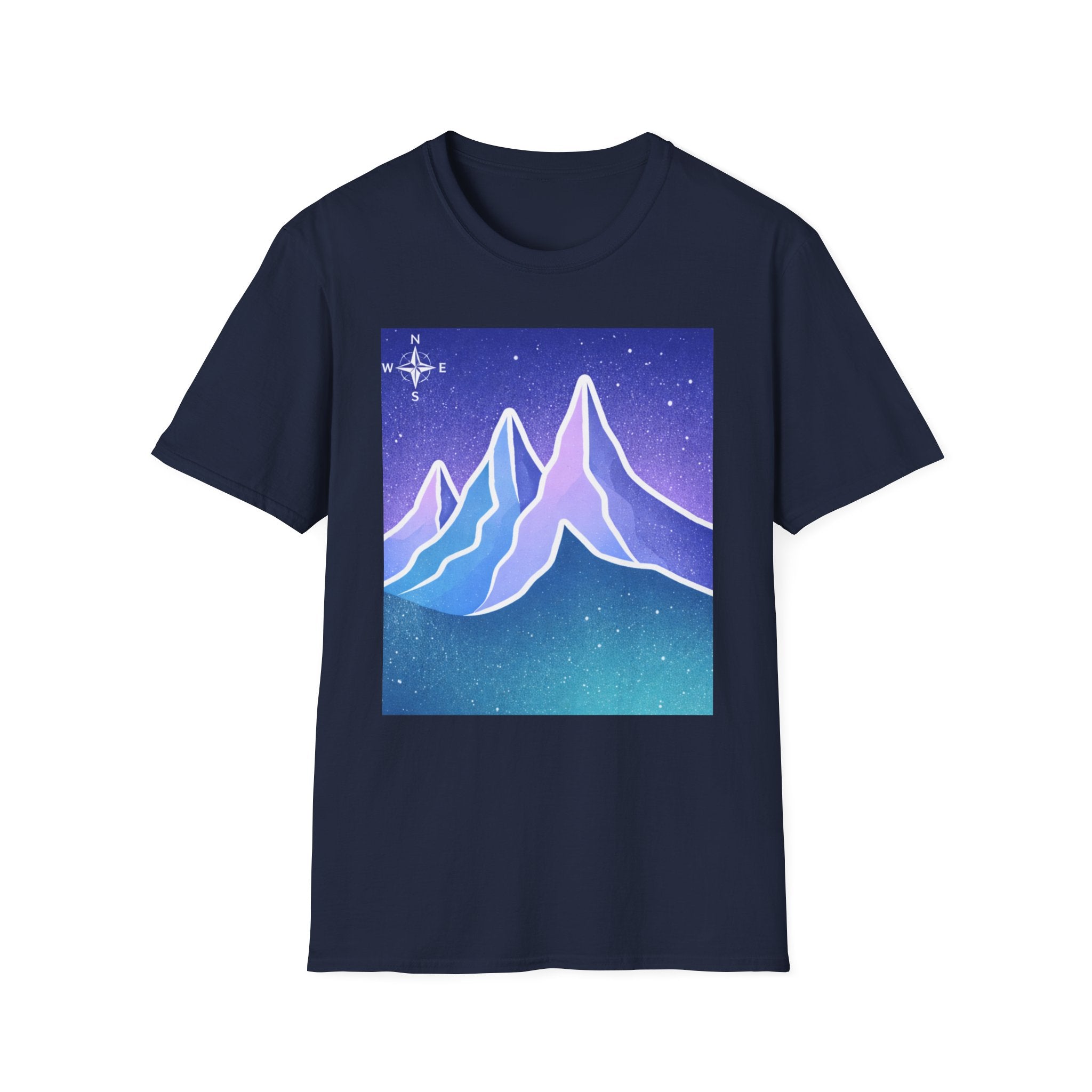Mountain Night Graphic Tee | Purple Blue Retro Starry Landscape T-Shirt