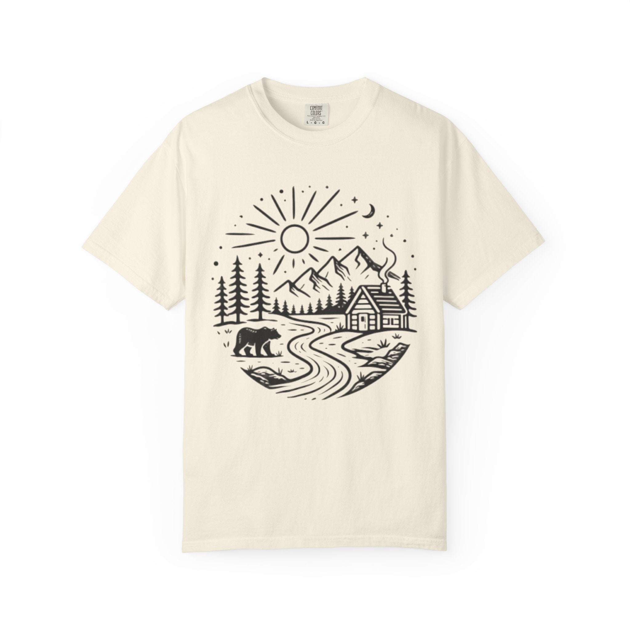 Nature Cabin T-Shirt | Scenic Mountain, River & Bear Outdoor Graphic Tee