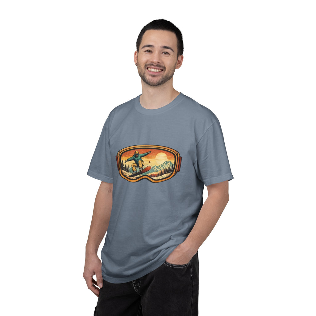 Snowboard Goggles Graphic T-Shirt | Retro Mountain Snowboarding Tee