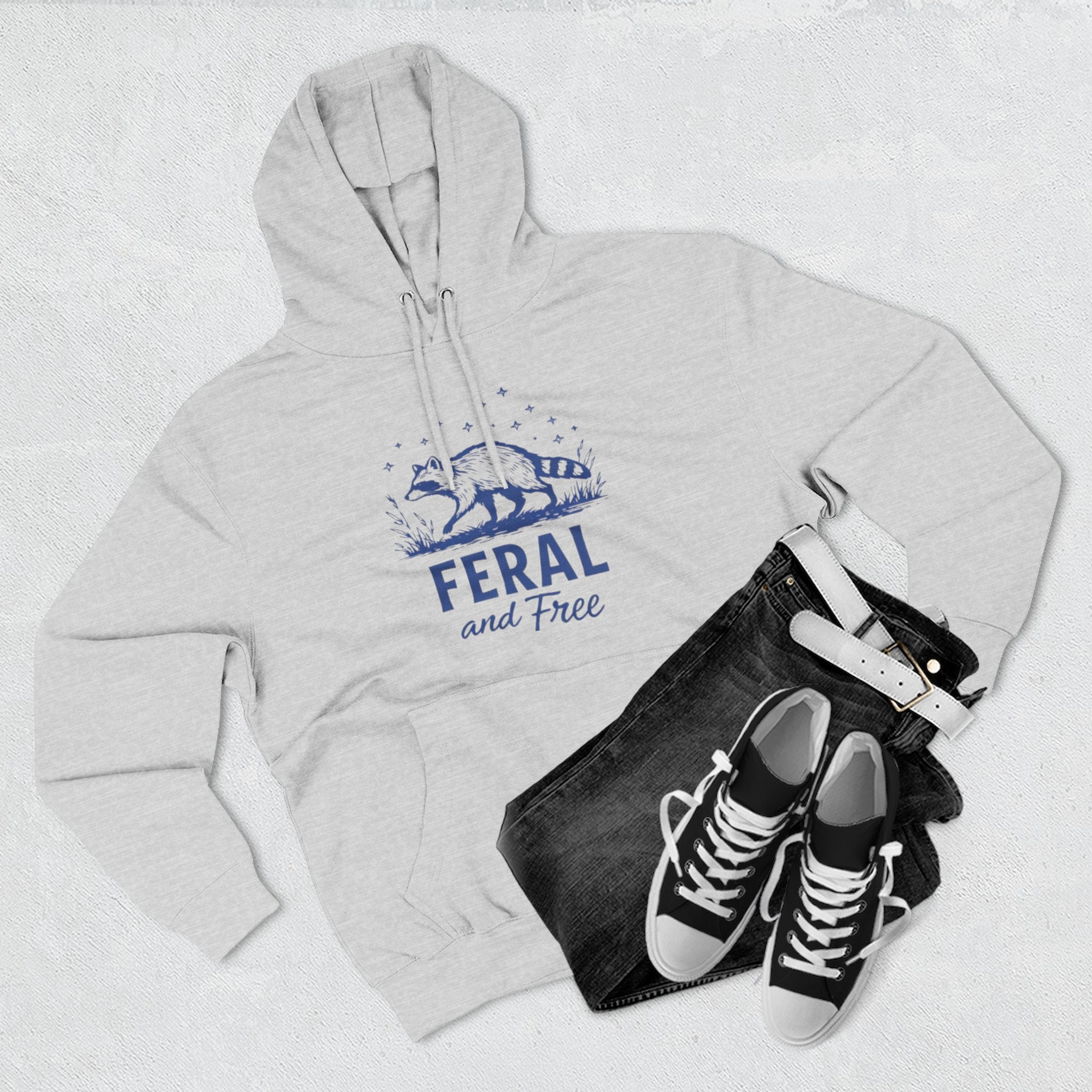Hoodie | Feral and Free Raccoon Graphic Hoodie | Nature Lover Casual Pullover