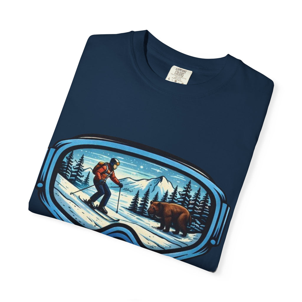 Ski Goggles Scenic T‑Shirt | Skier and Bear Mountain Winter Graphic Tee