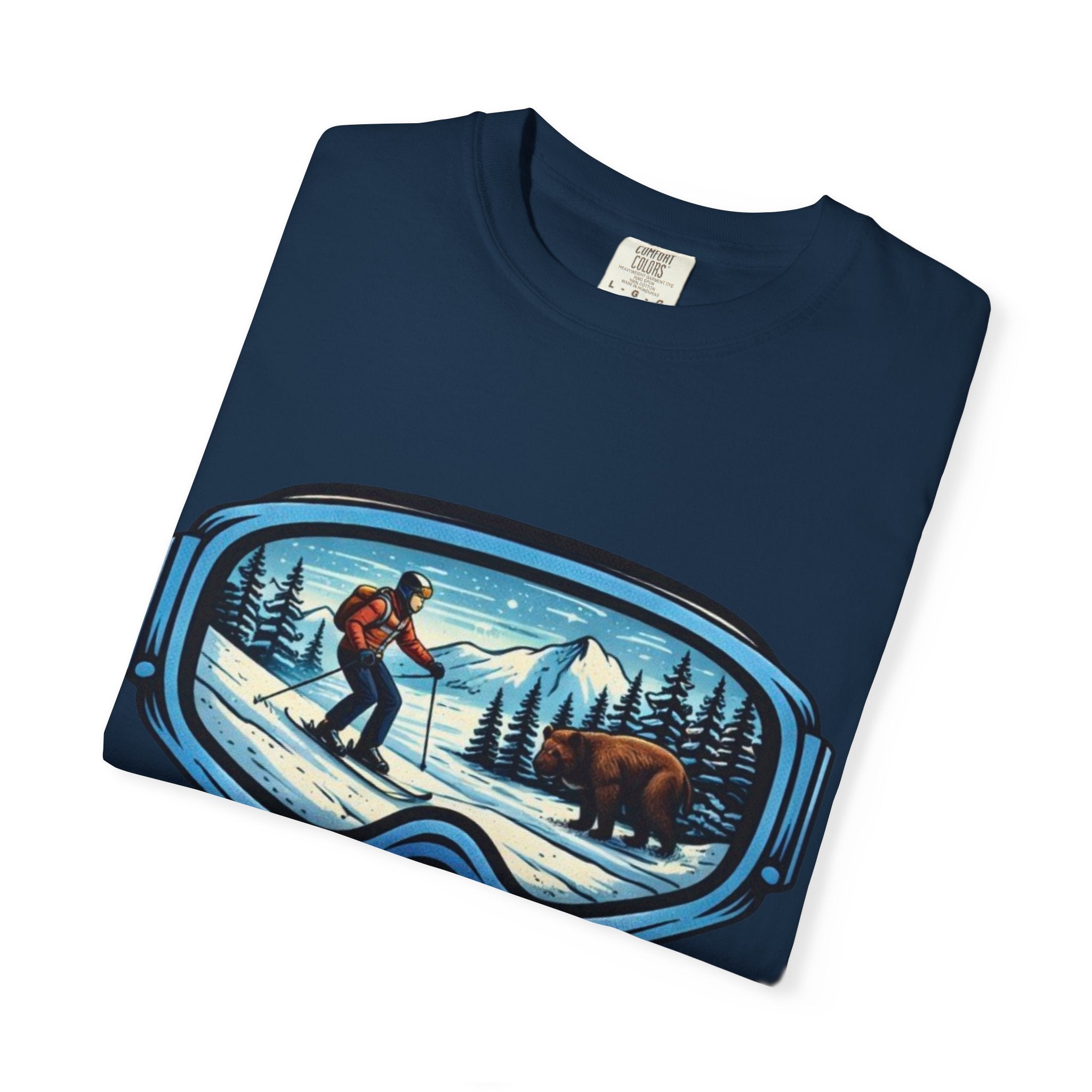 Ski Goggles Scenic T‑Shirt | Skier and Bear Mountain Winter Graphic Tee