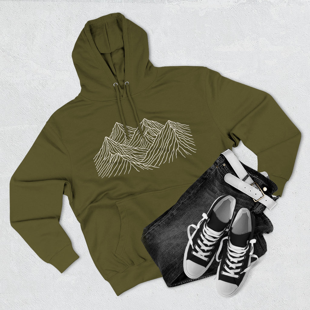 Mountain Linework Fleece Hoodie | Three Panel Mountain Landscape Design