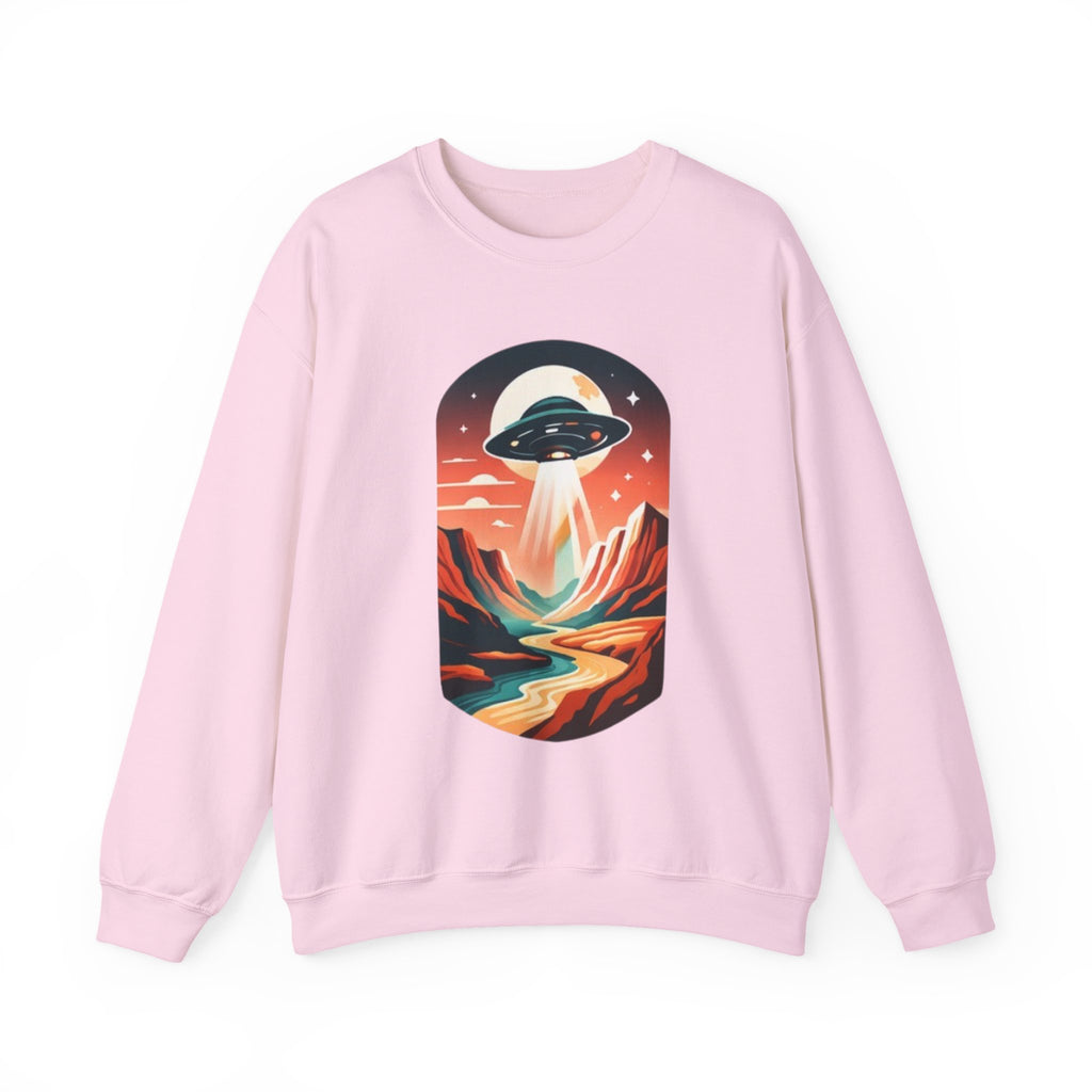 UFO Adventure Crewneck Sweatshirt | Retro Alien Abduction Mountain Graphic
