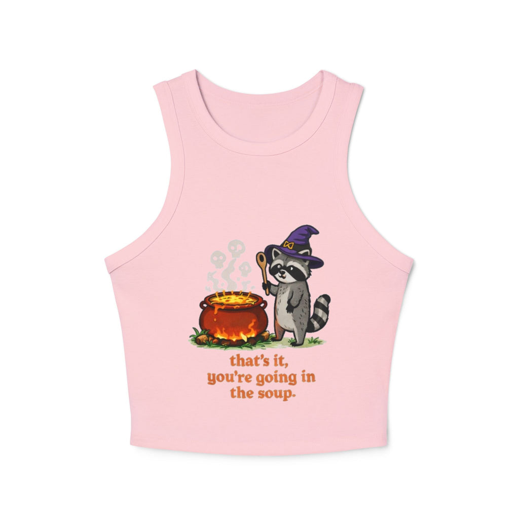 Witchy Raccoon Tank Top | "Thats it, youre going in the soup" Cute Halloween Crop