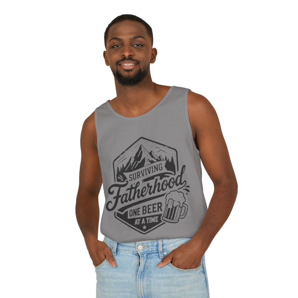 Fatherhood Tank Top | "Surviving Fatherhood One Beer at a Time" Graphic