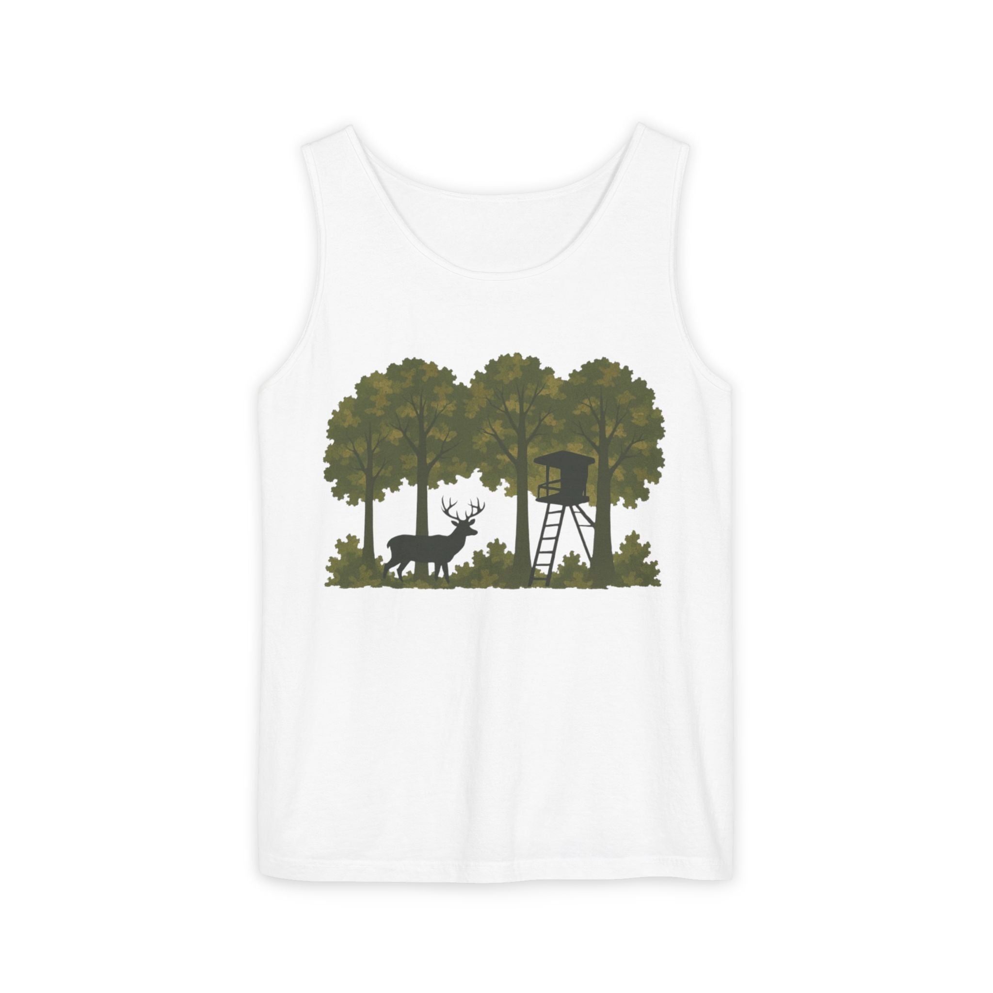 Deer Stand Woodland Tank Top | Hunting Cabin Forest Silhouette