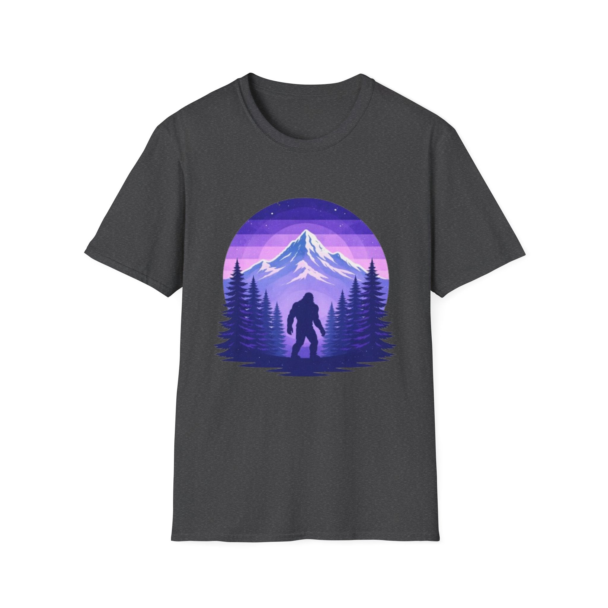 Bigfoot Mountain Sunset T-Shirt | Retro Purple Wilderness Adventure Tee