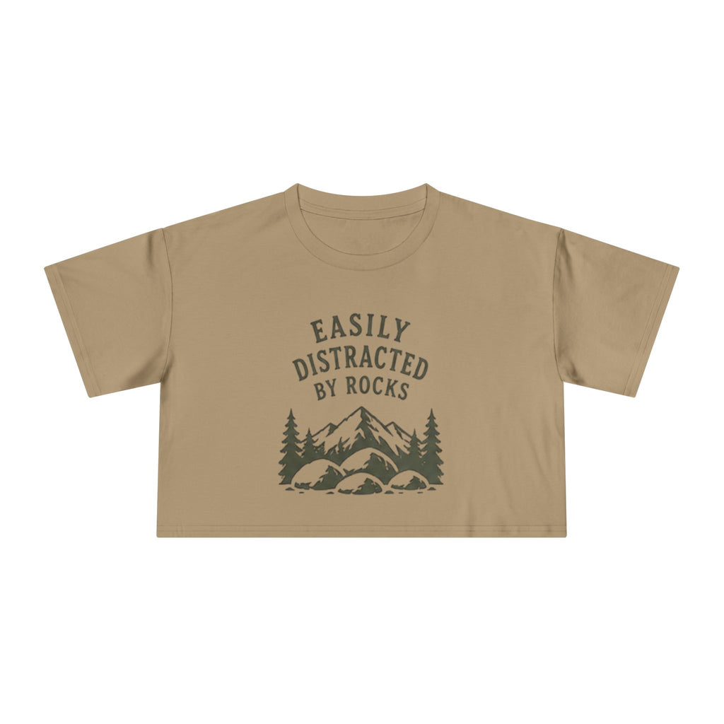 Crop Tee | "Easily Distracted by Rocks" Nature Crop Top for Rock Lovers