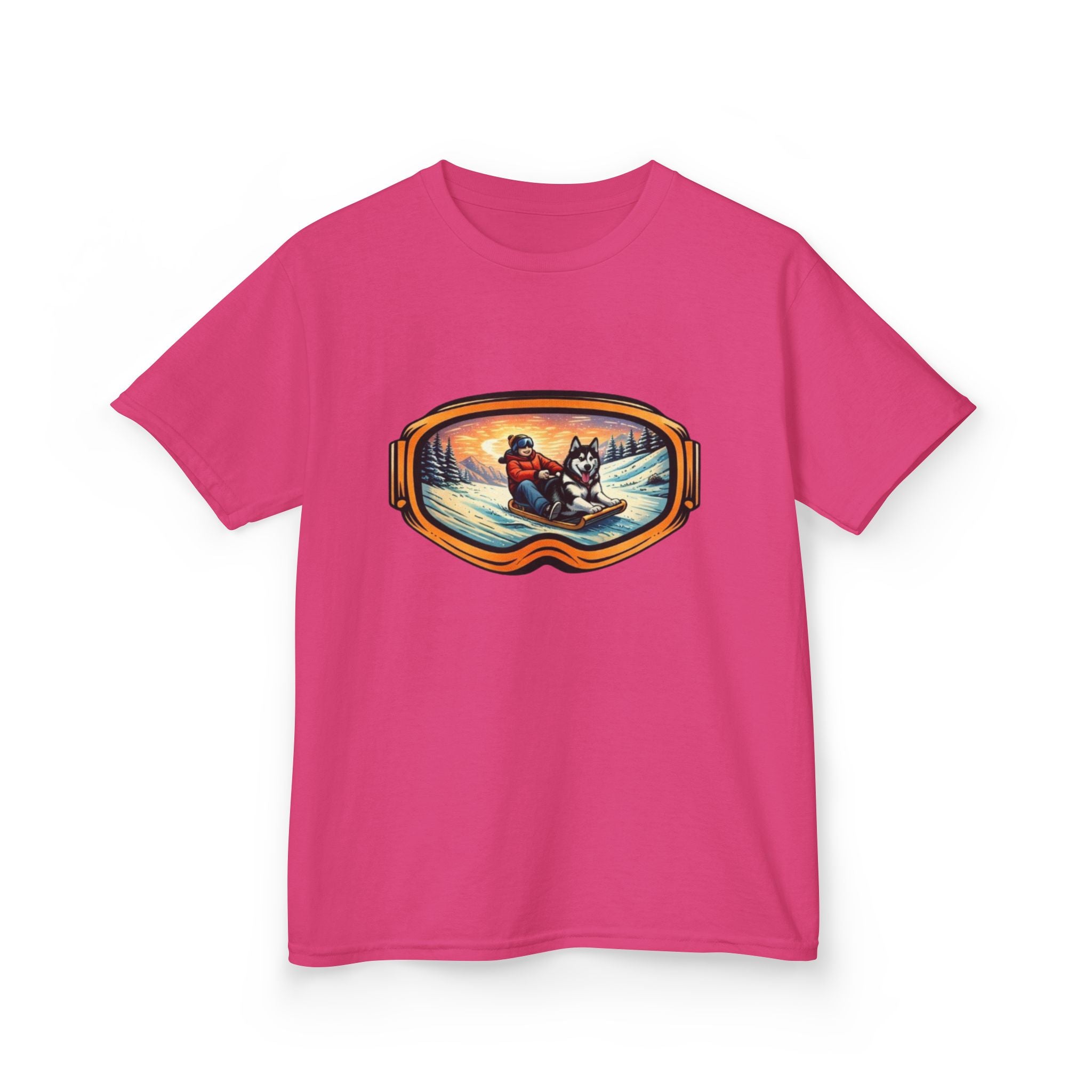 Kids Sledding with Dog Tee | Boys Best Friend Winter Graphic