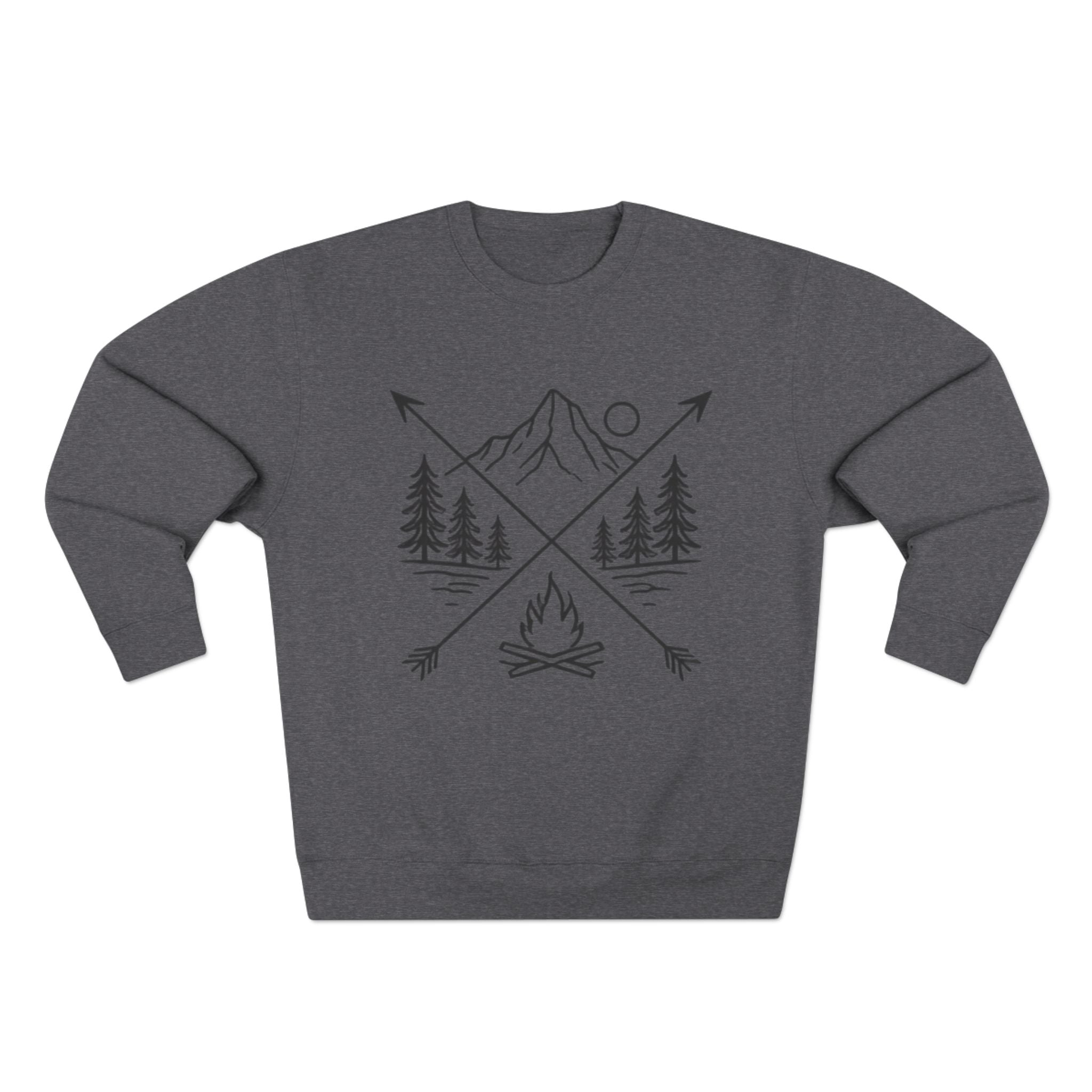 Outdoor Adventure Sweatshirt | Mountain, Trees & Campfire Graphic Crewneck