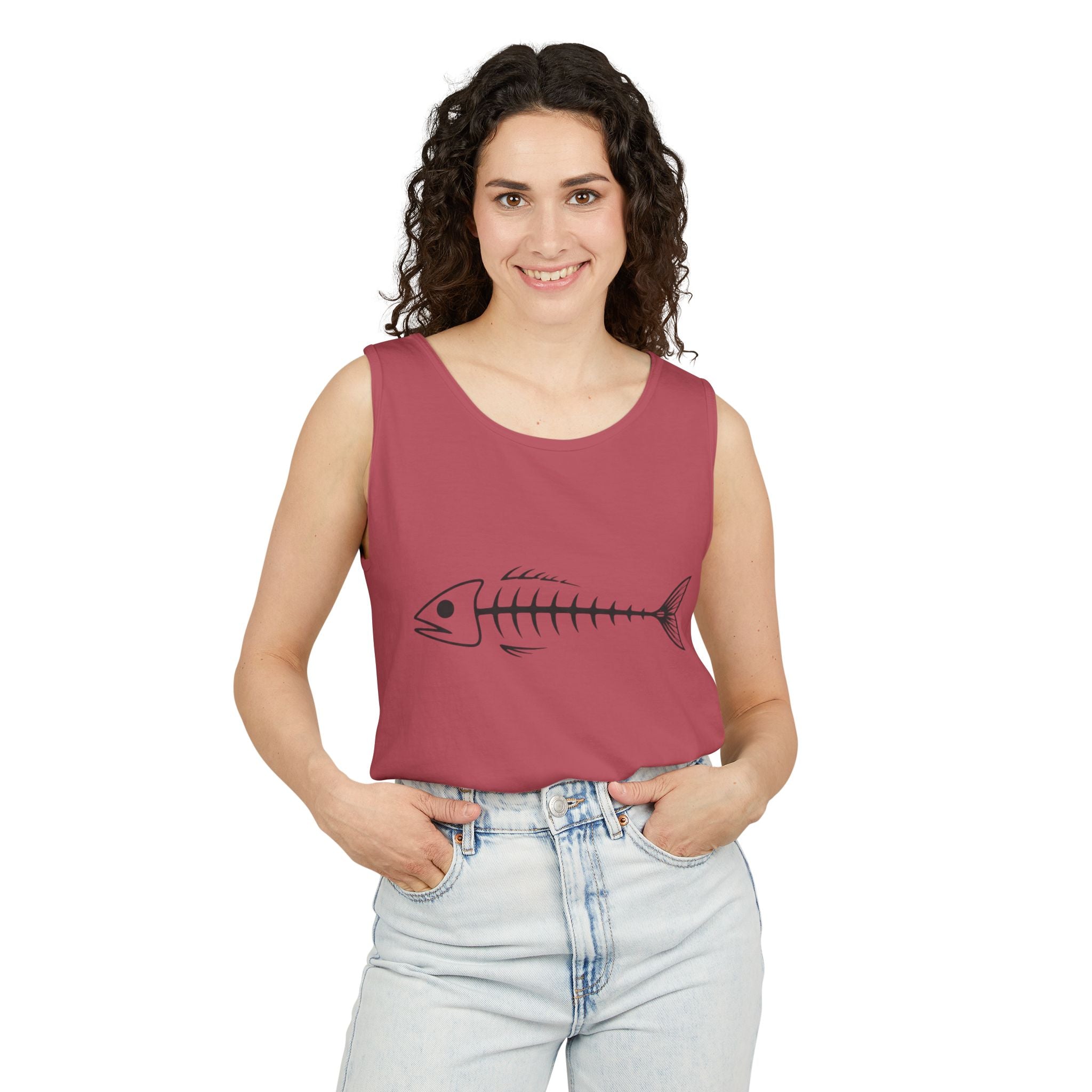 Fish Skeleton Tank Top | Minimalist Fishing Graphic Sleeveless Tee