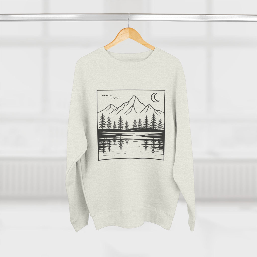 Mountain Mirror Lake Crewneck Sweatshirt | Minimal Linework Landscape