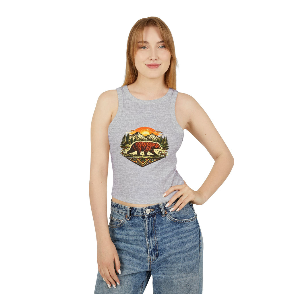 Bear Sunrise Racer Tank Top | Womens Graphic Nature Crop Tank