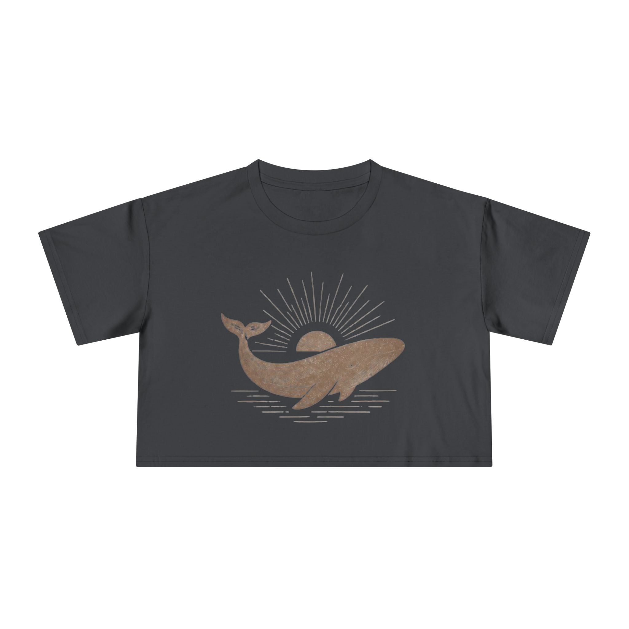 Whale Sunset Crop Tee | Vintage Ocean Graphic Womens Top