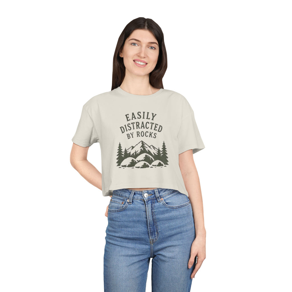 Crop Tee | "Easily Distracted by Rocks" Nature Crop Top for Rock Lovers