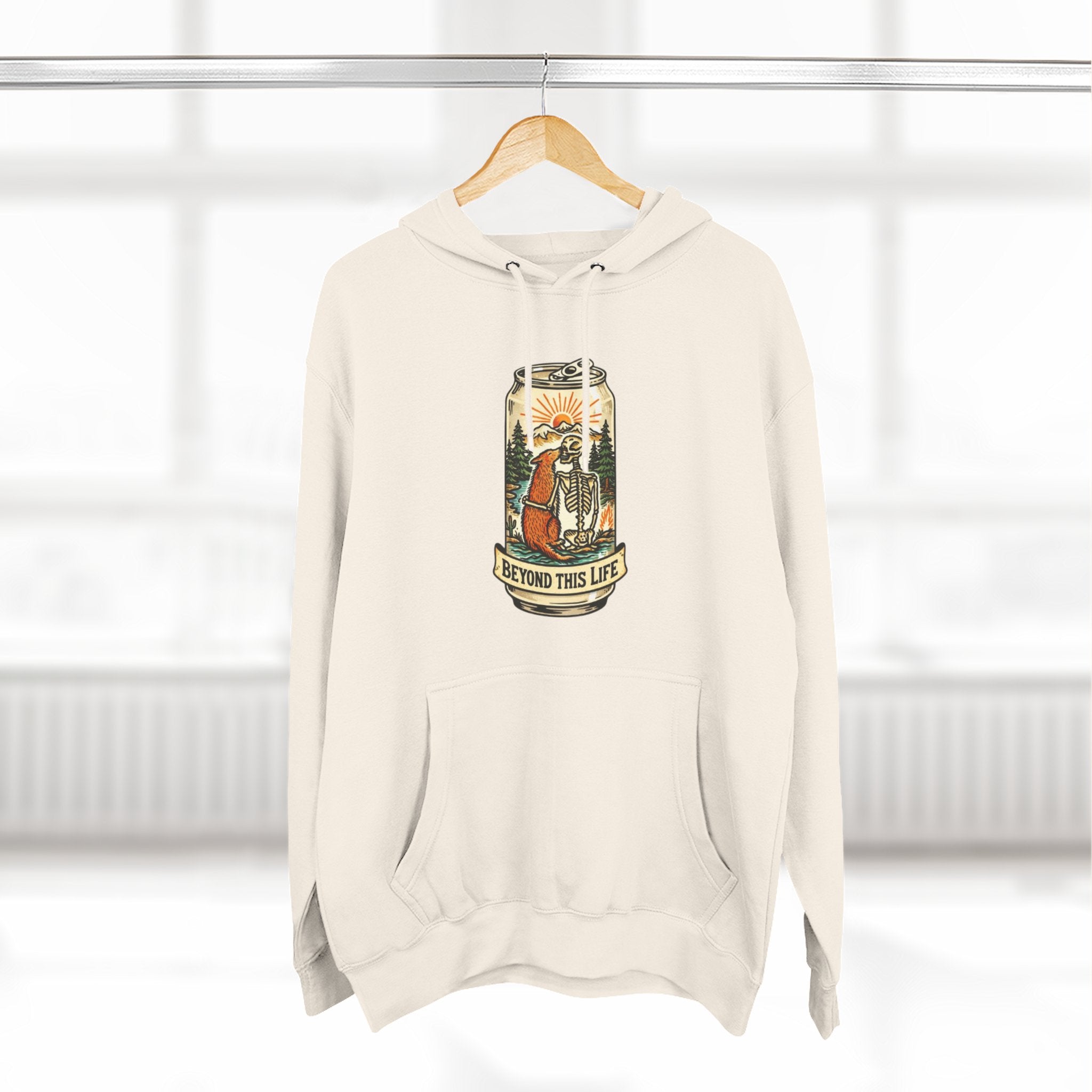 Vintage Skeleton and Dog Camper Hoodie | Beyond This Life Retro Travel Graphic