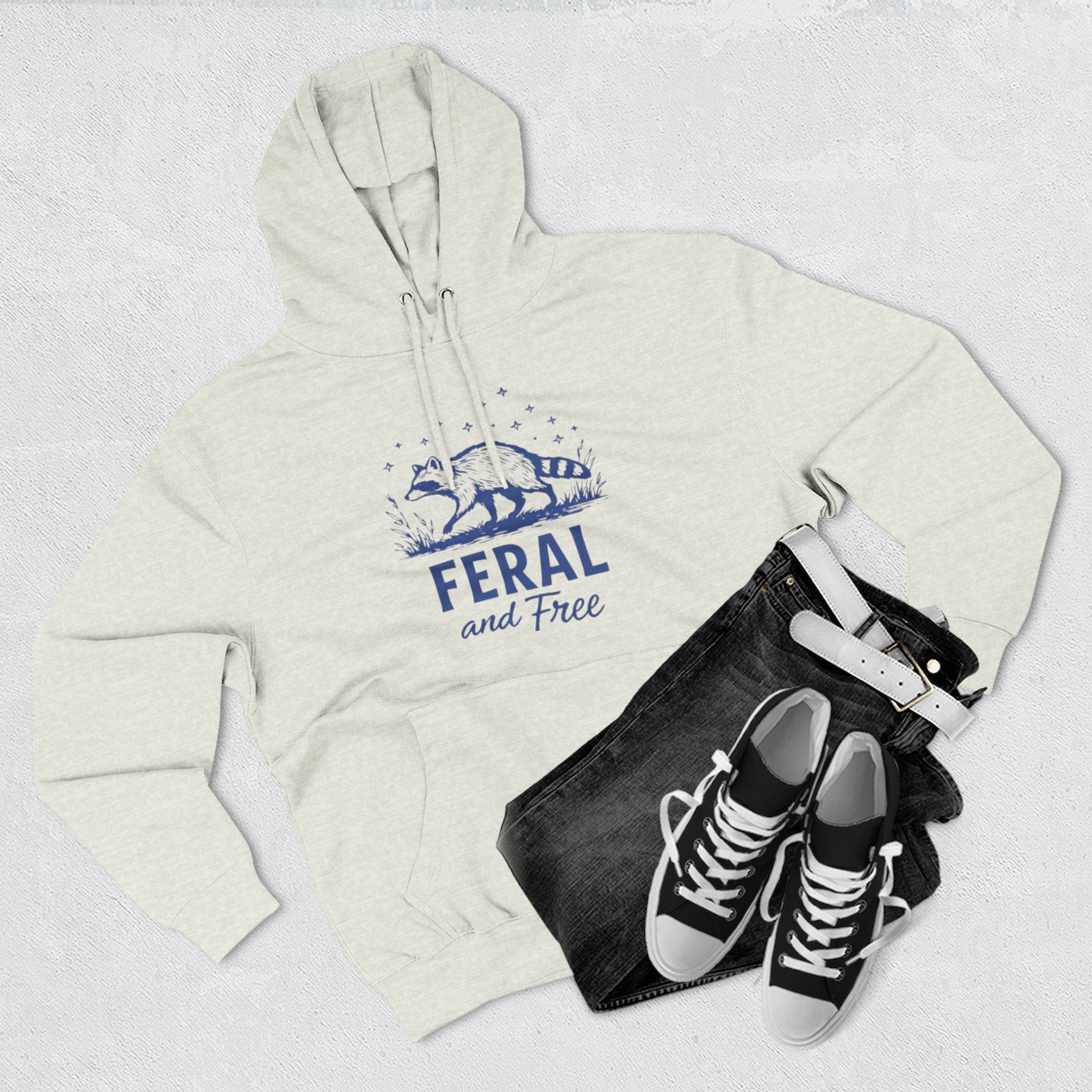 Hoodie | Feral and Free Raccoon Graphic Hoodie | Nature Lover Casual Pullover