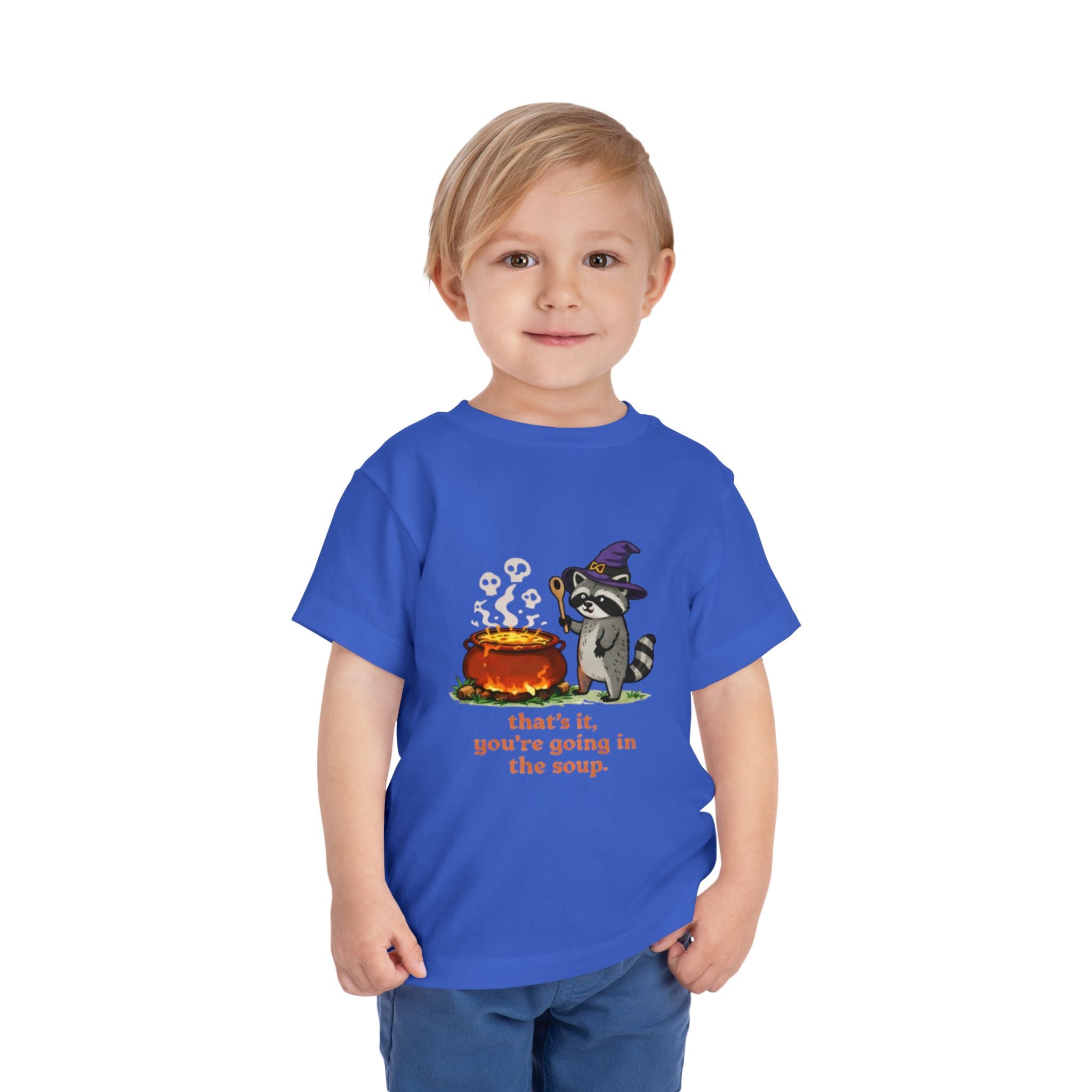 Toddler Tee | Cute Witch Raccoon with Cauldron "thats it, youre going in the soup"