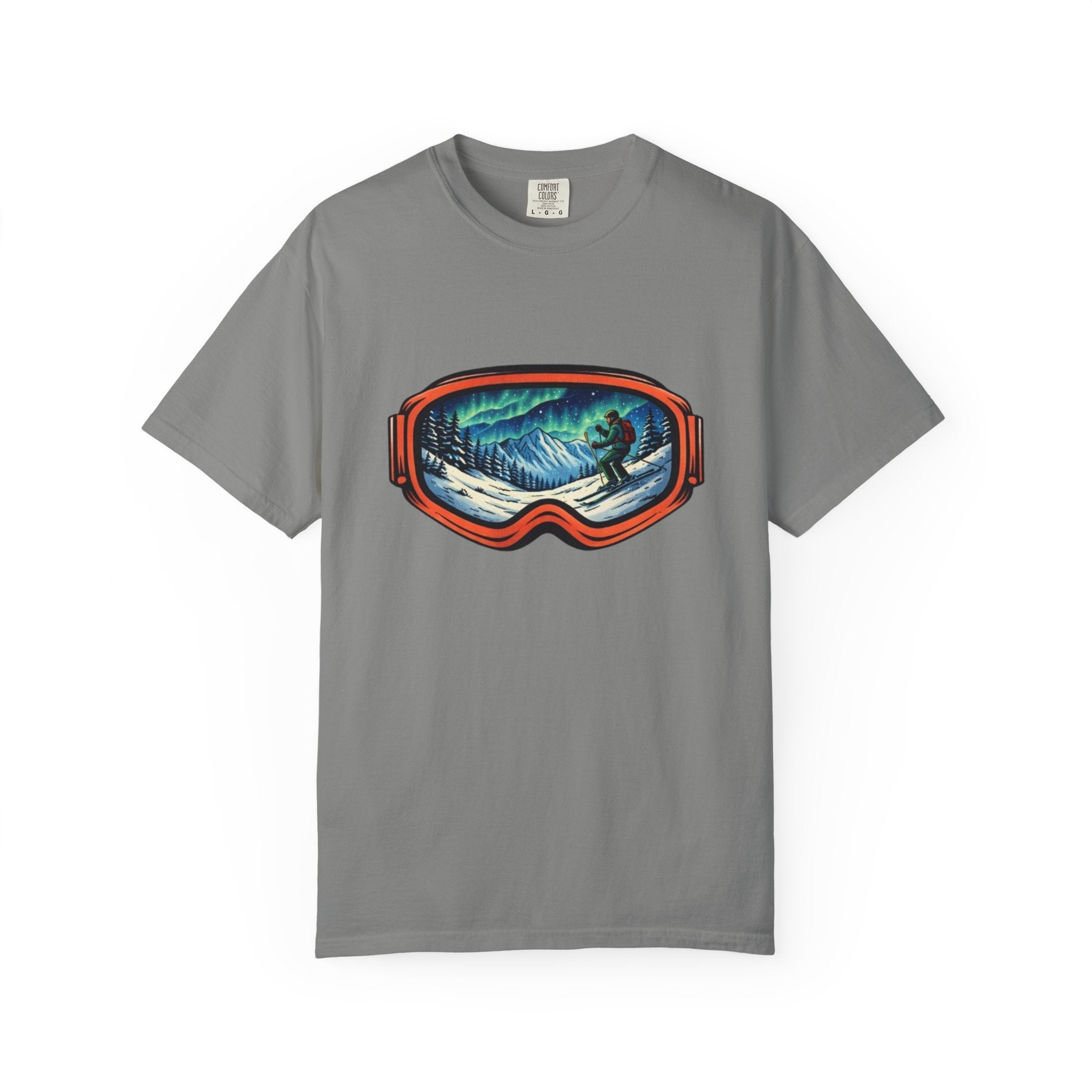 Northern Lights Ski Goggles T-Shirt | Aurora Skiing Landscape Design
