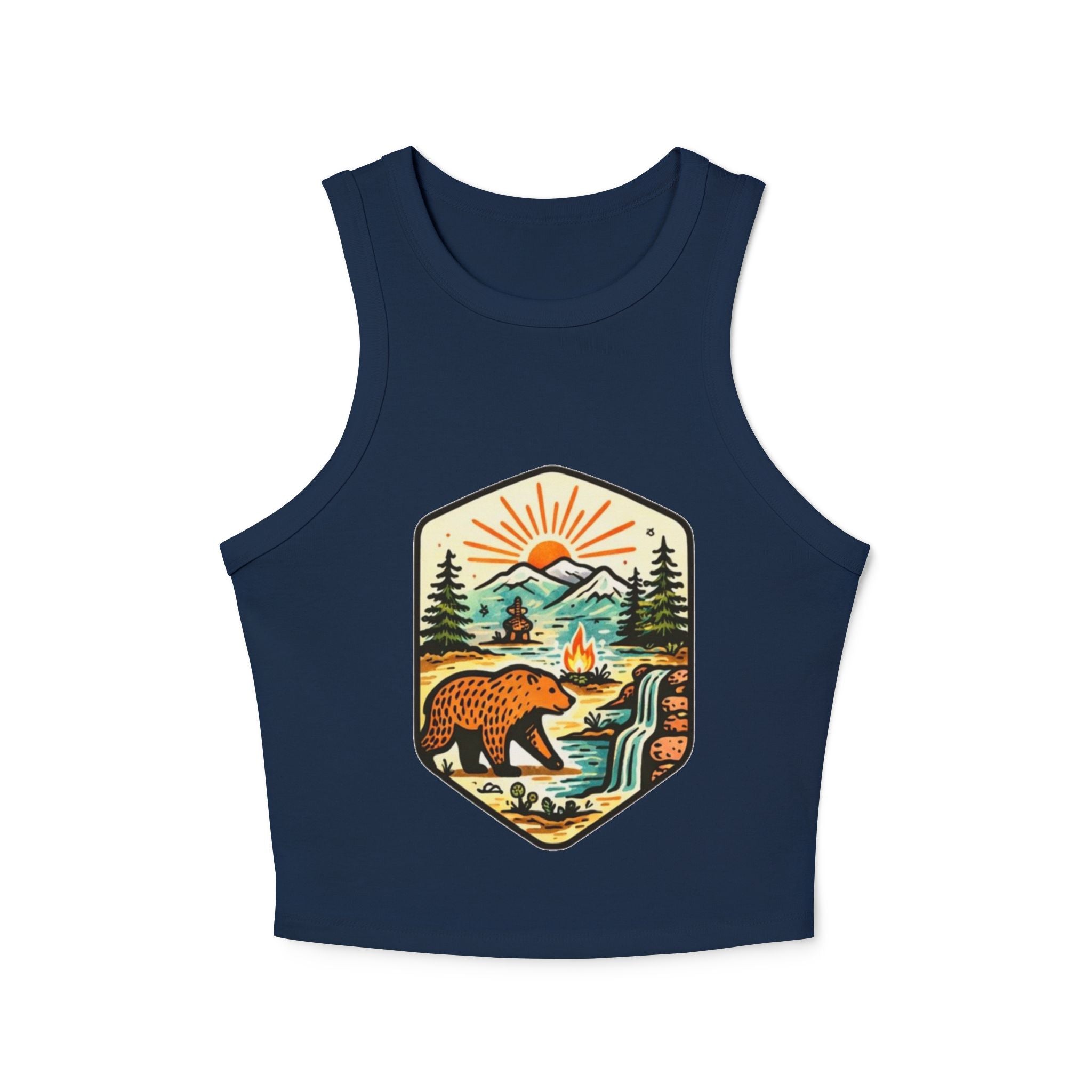 Womens Racer Tank Top | Retro Bear Mountain Camp Graphic