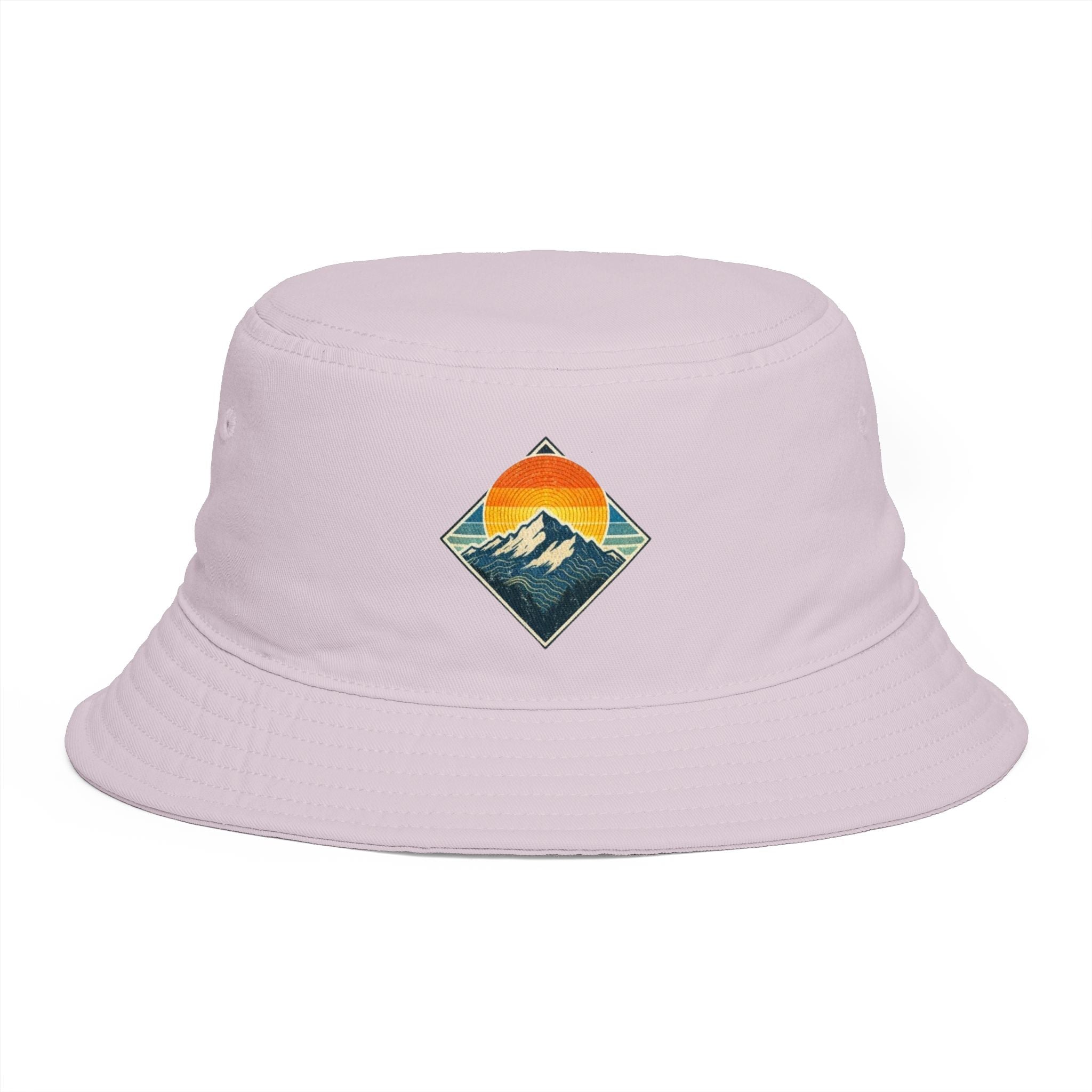 Mountain Sunset Bucket Hat | Retro Outdoor Hiking Patch