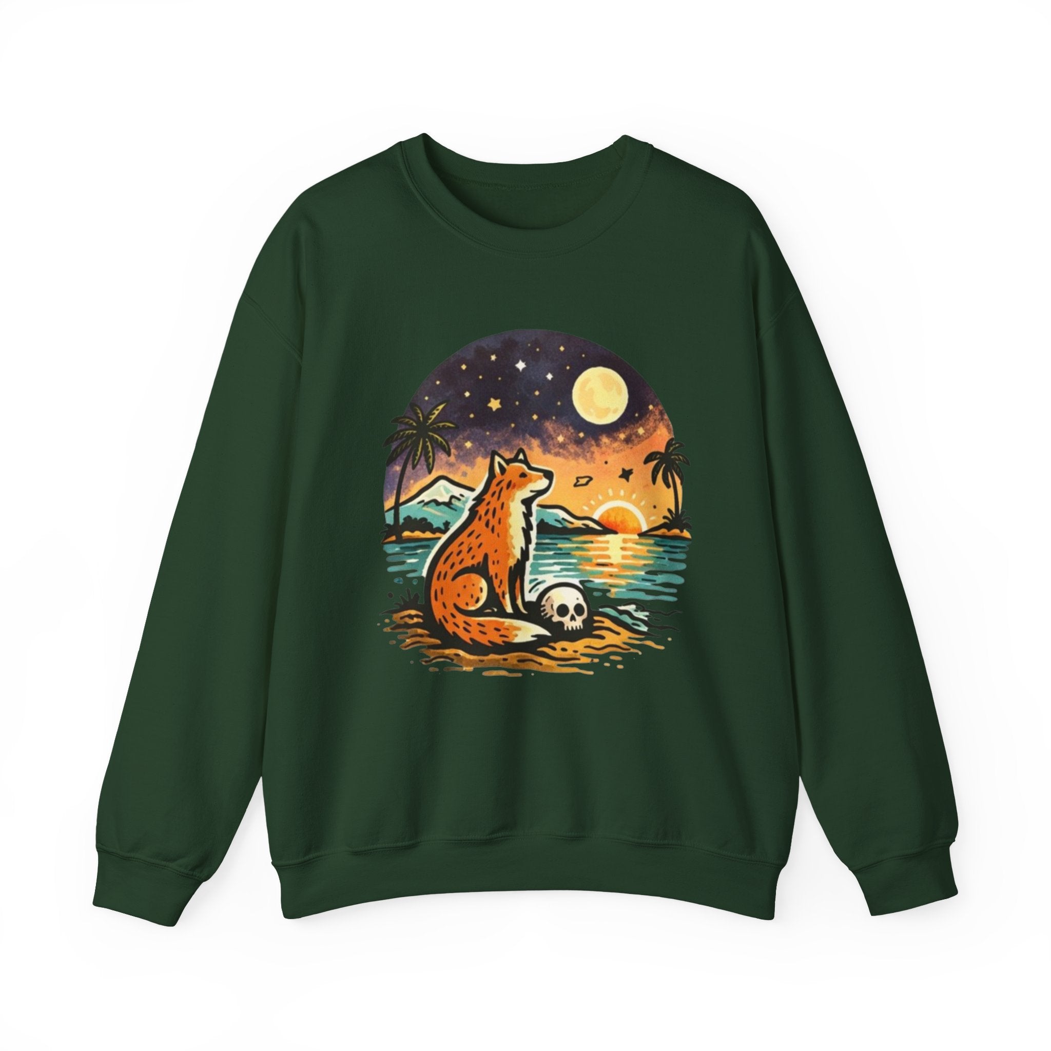 Crewneck Sweatshirt | Sunset Fox Beach Scene Graphic