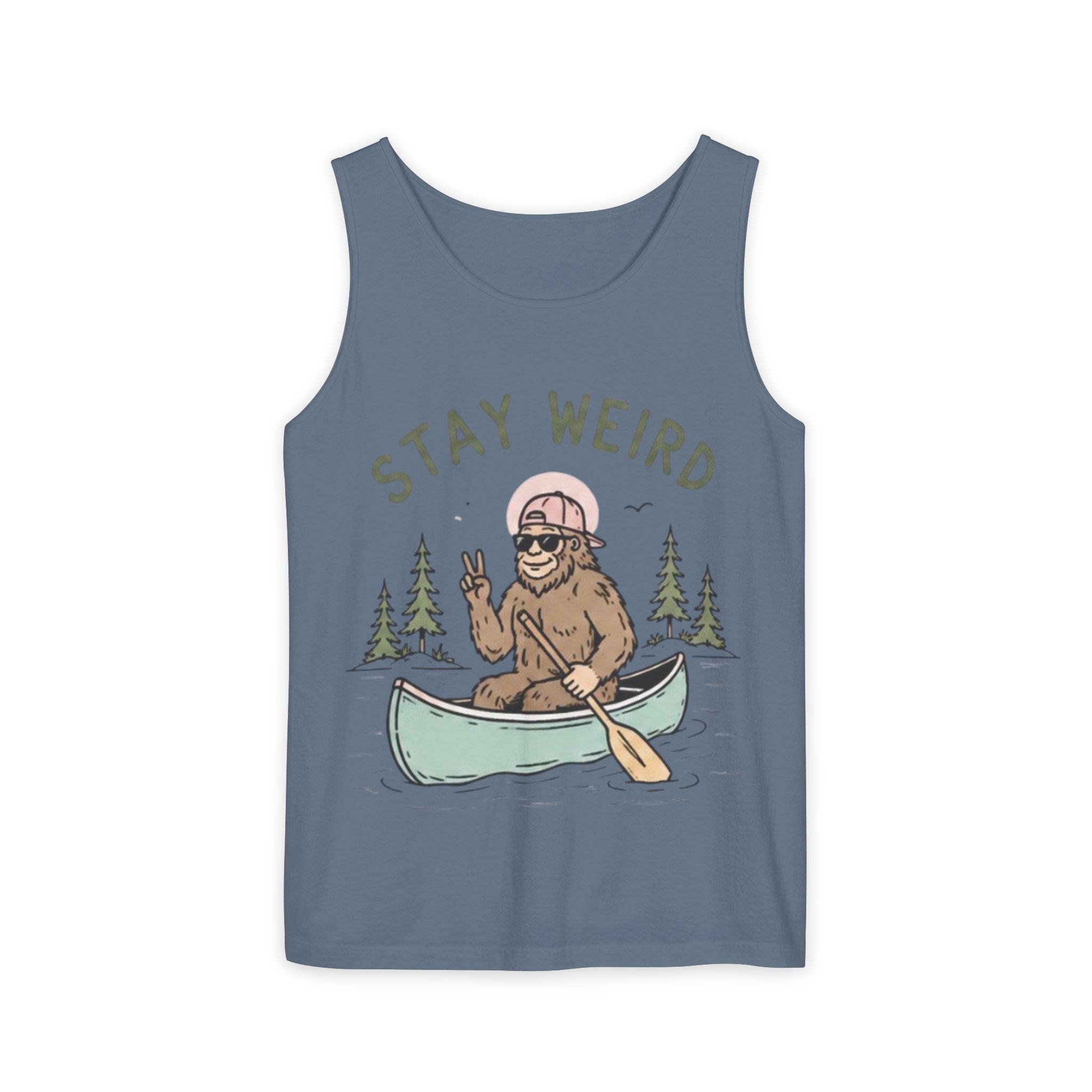 Stay Weird Bigfoot Tank Top | Funny Sasquatch Canoe Graphic Tank