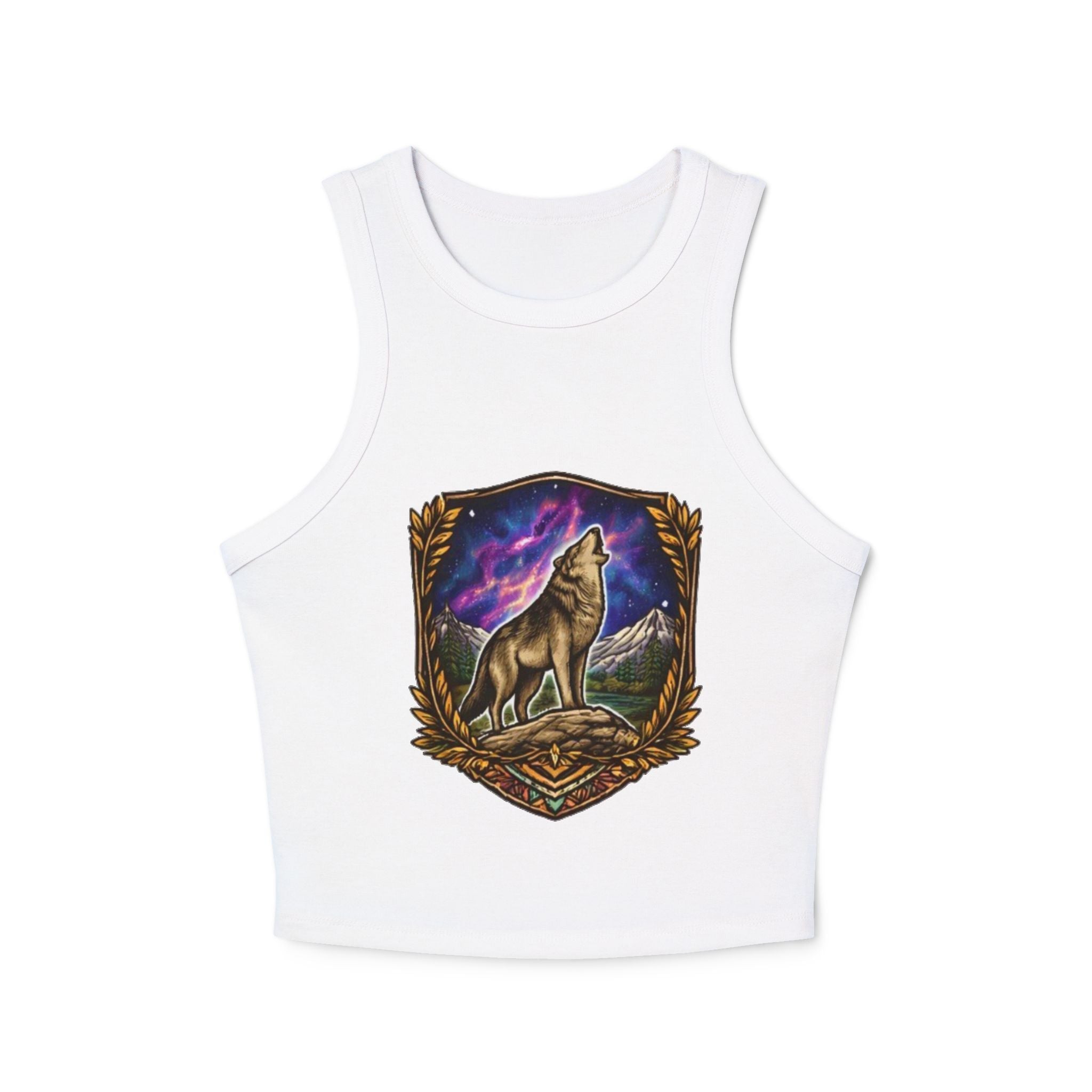 Wolf Crest Racer Tank Top | Northern Lights Graphic Crop Tank