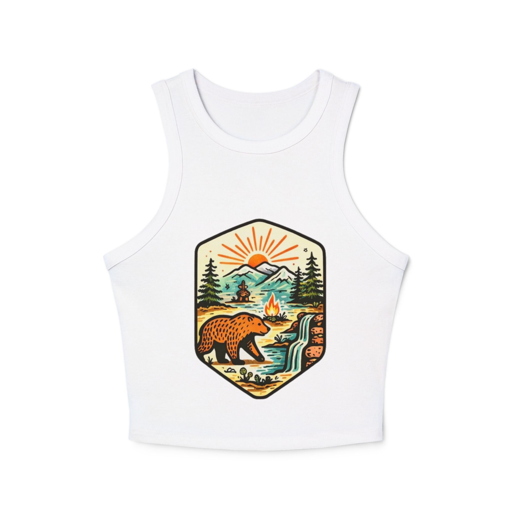 Womens Racer Tank Top | Retro Bear Mountain Camp Graphic