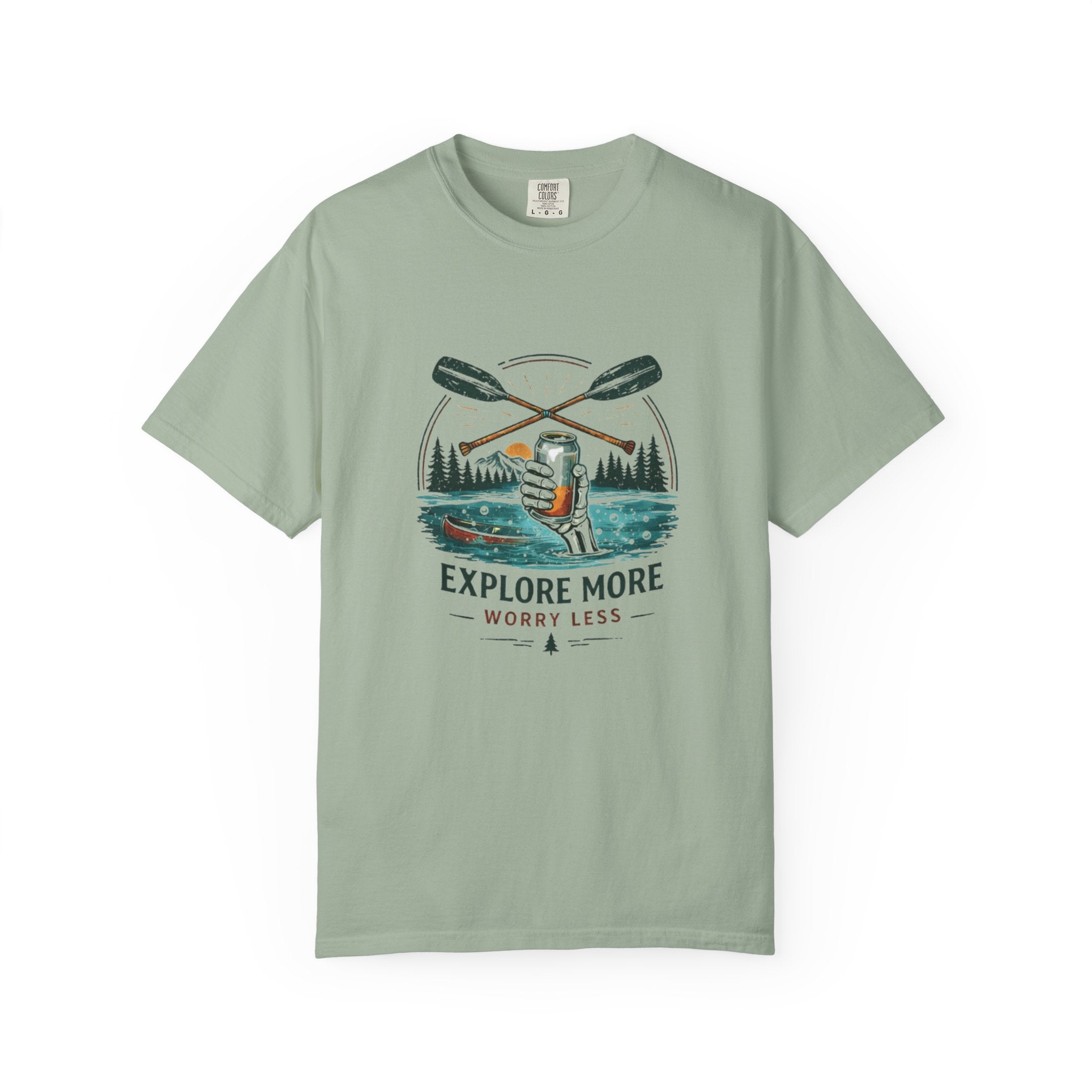 Explore More Worry Less T-Shirt | Outdoor Canoe Camping Adventure Tee