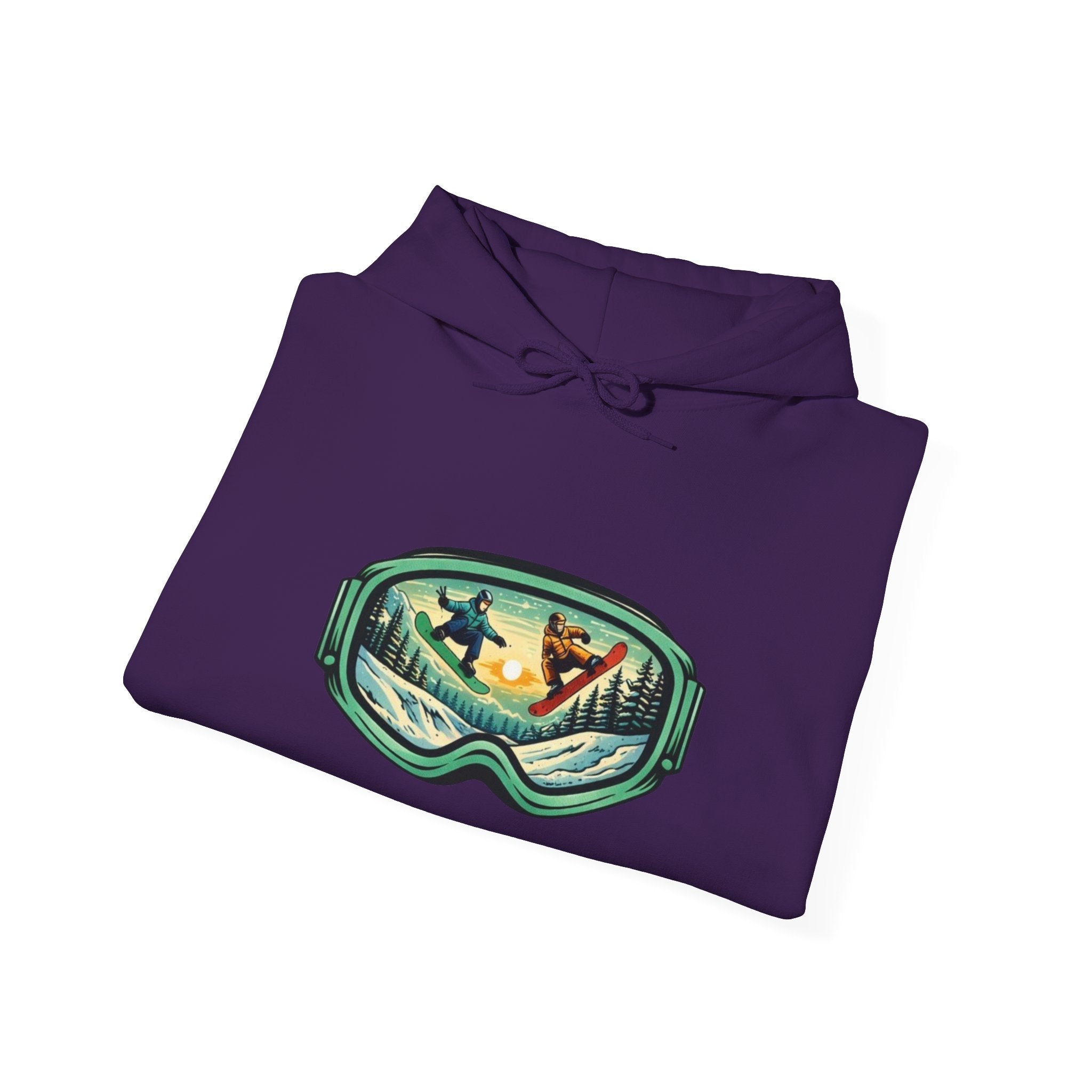Snowboard Goggles Graphic Hoodie | Winter Mountain Sunset Scene