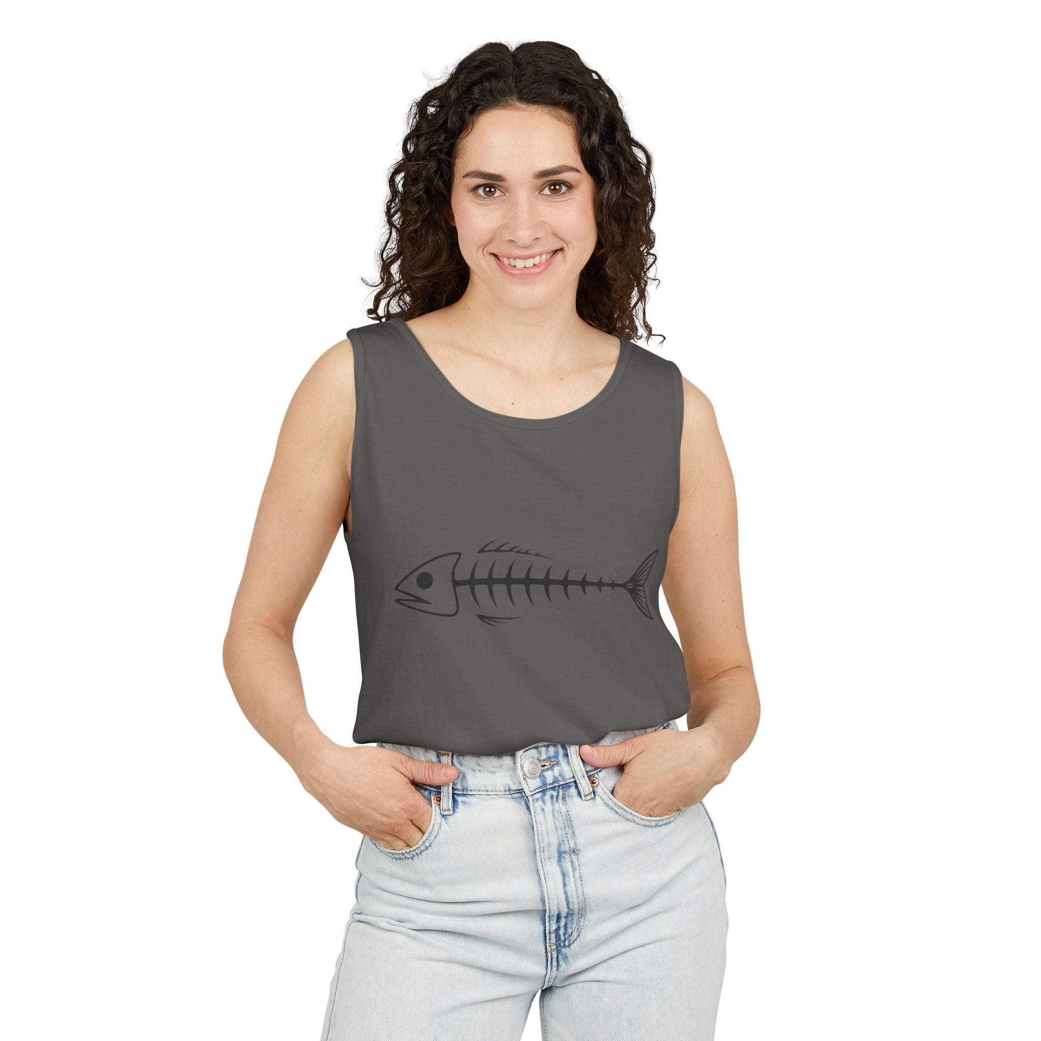 Fish Skeleton Tank Top | Minimalist Fishing Graphic Sleeveless Tee