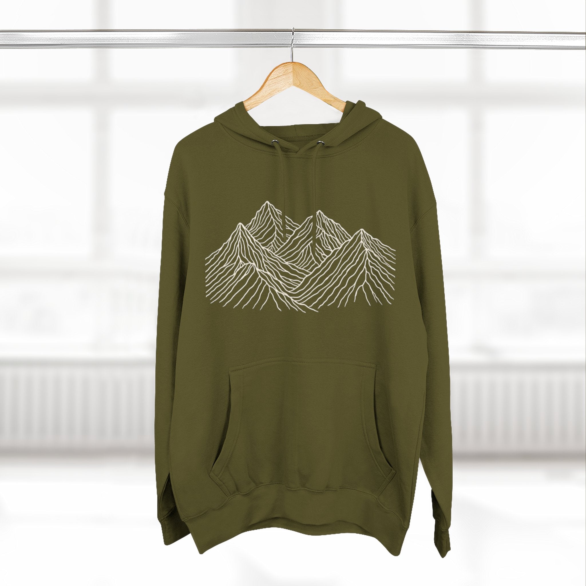 Mountain Linework Fleece Hoodie | Three Panel Mountain Landscape Design