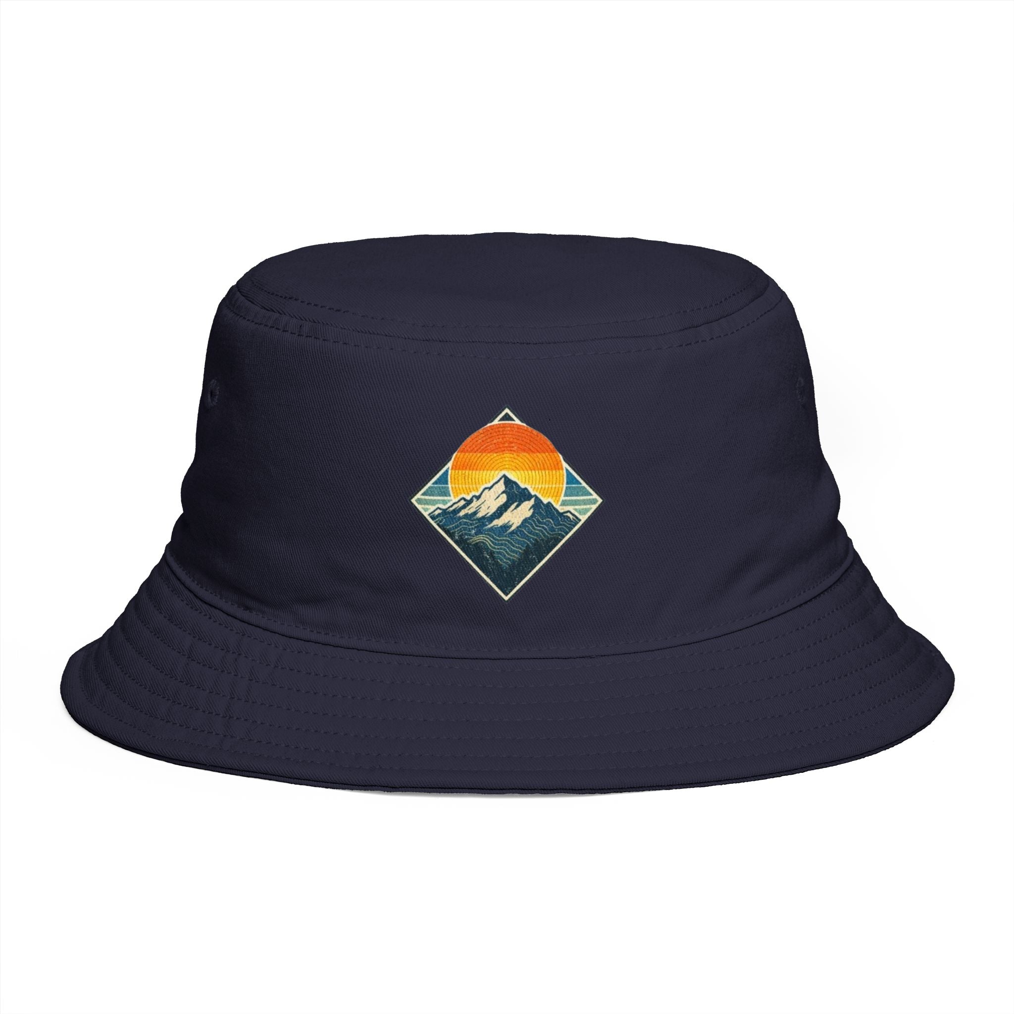 Mountain Sunset Bucket Hat | Retro Outdoor Hiking Patch