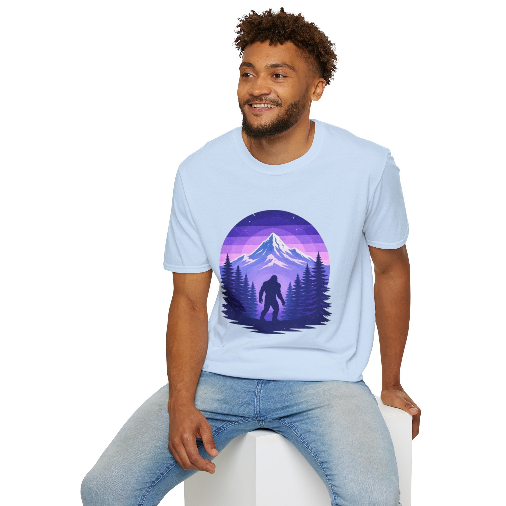 Bigfoot Mountain Sunset T-Shirt | Retro Purple Wilderness Adventure Tee