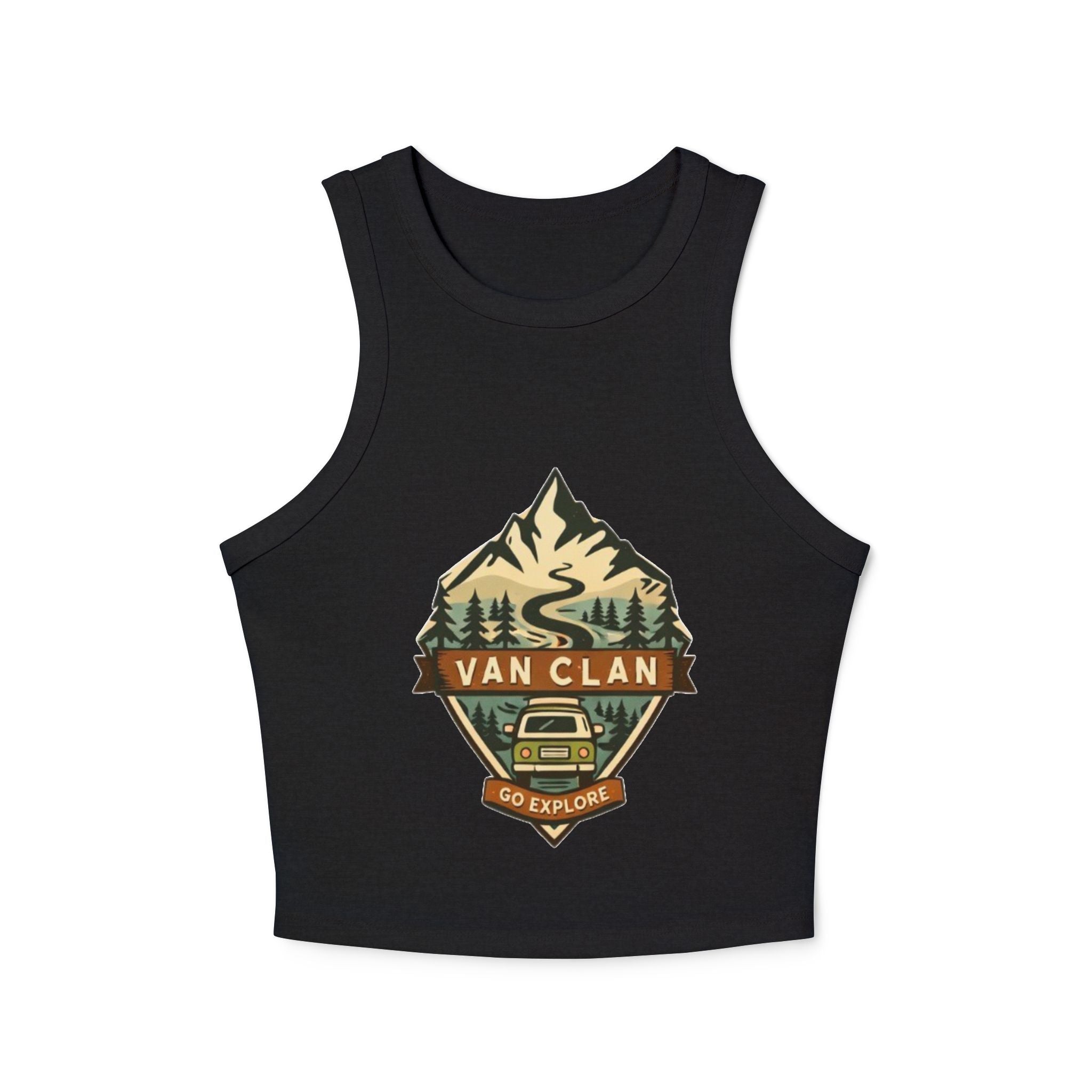 Van Clan "Go Explore" Women's Racer Tank | Adventure Van Graphic Crop Top