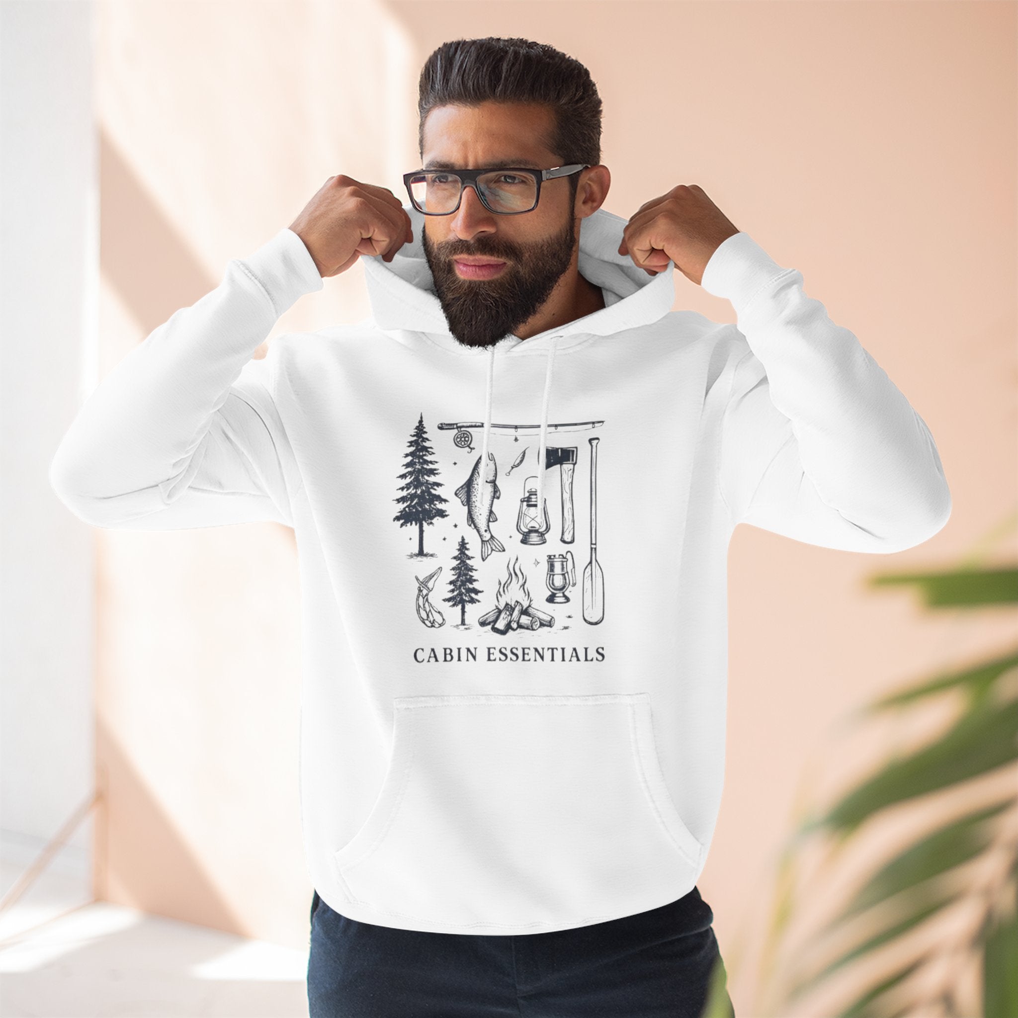 Cabin Essentials Hoodie | Rustic Camping Gear Graphic Pullover
