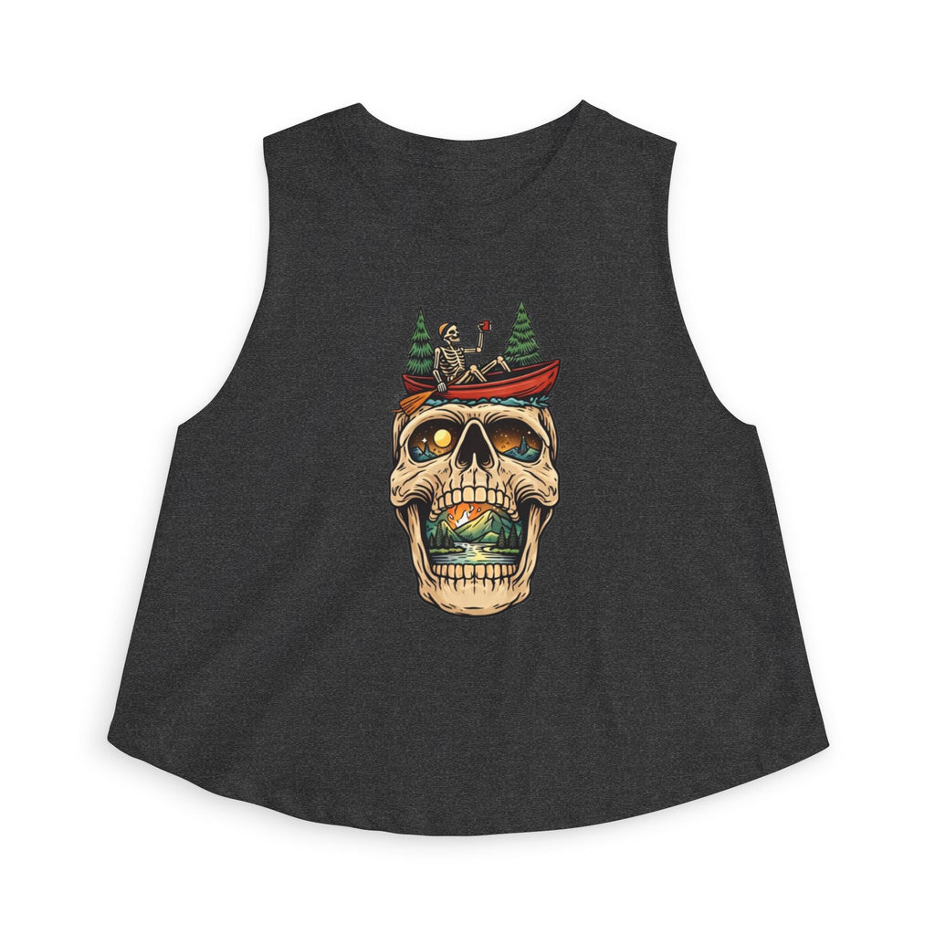 Skull Canoe Crop Top | Adventure Lake Graphic Tank Top for Women