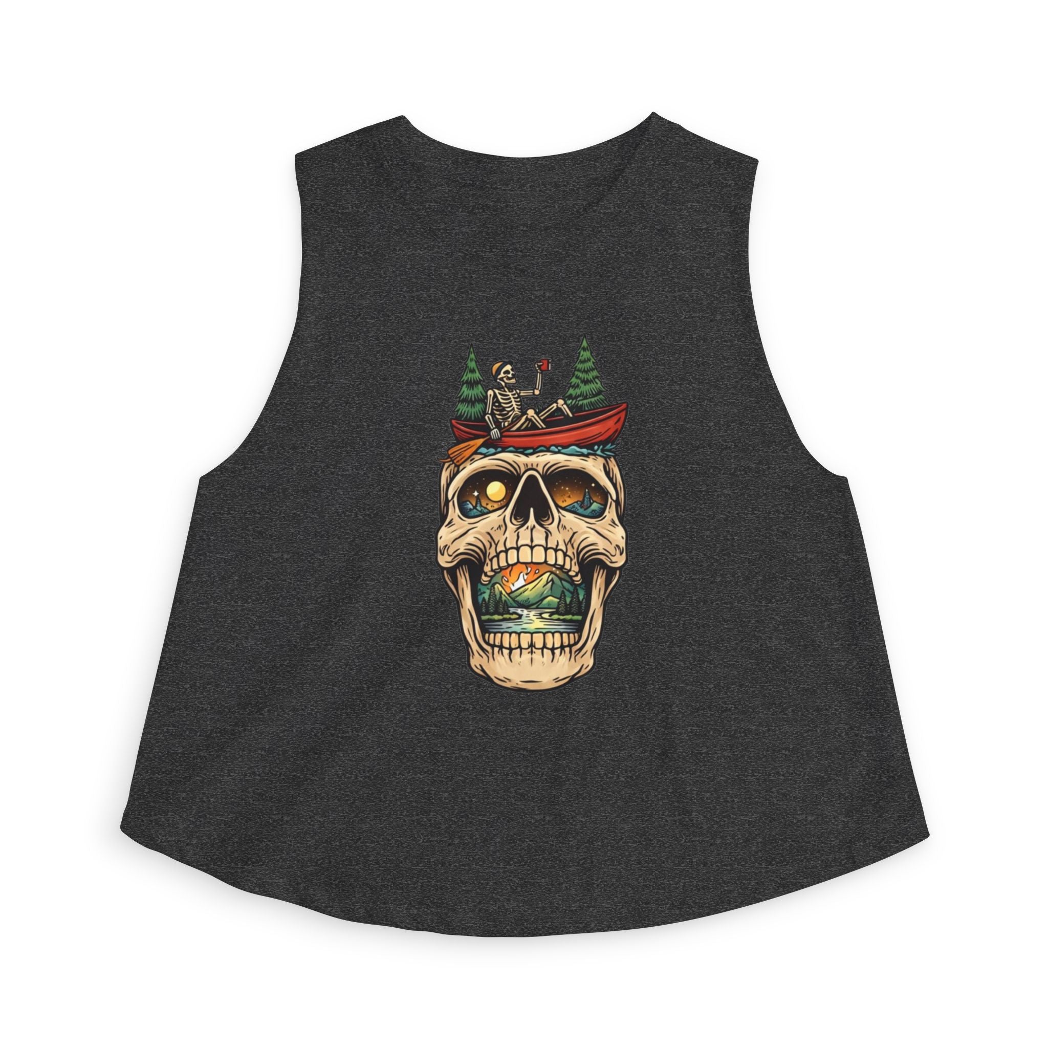 Skull Canoe Crop Top | Adventure Lake Graphic Tank Top for Women