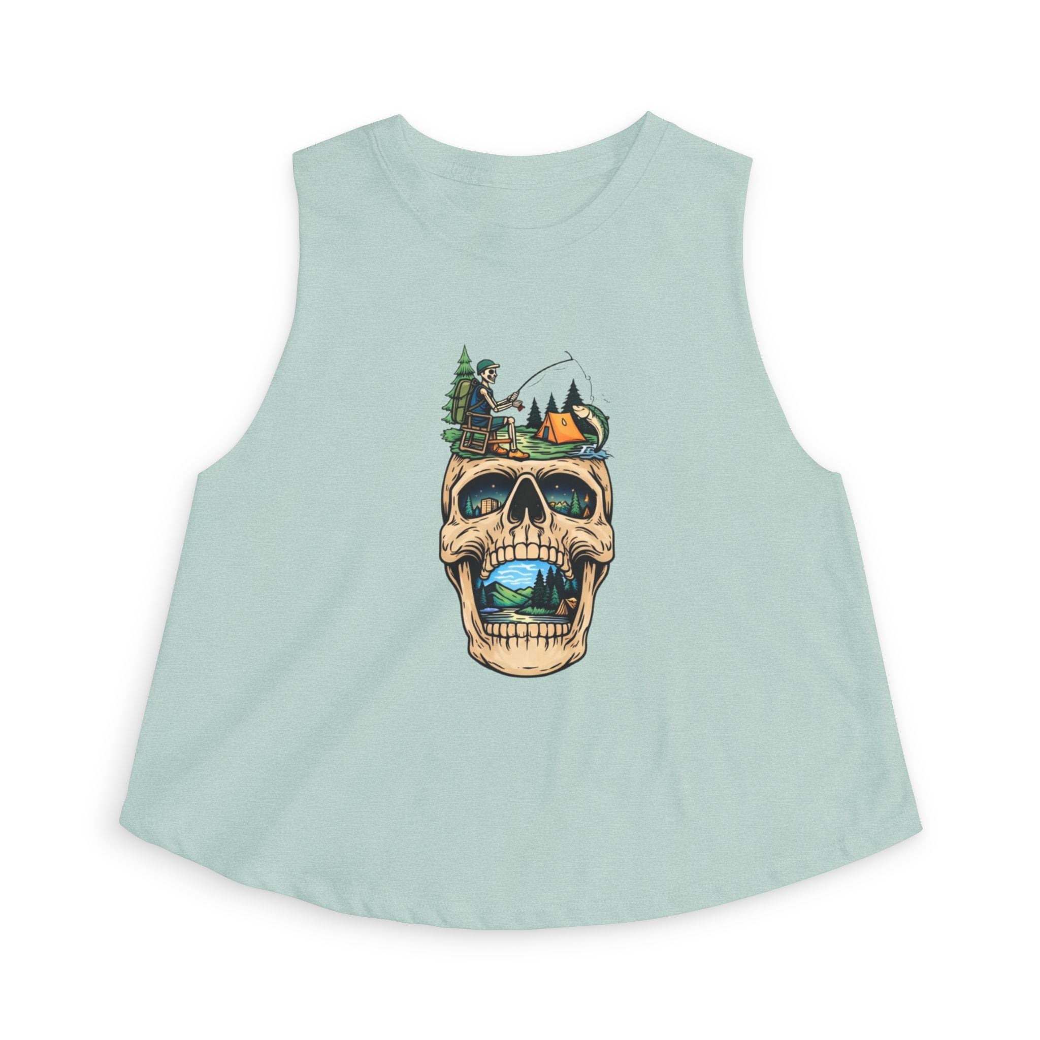 Skull Camping Fishing Crop Top | Adventure Outdoors Graphic Tank