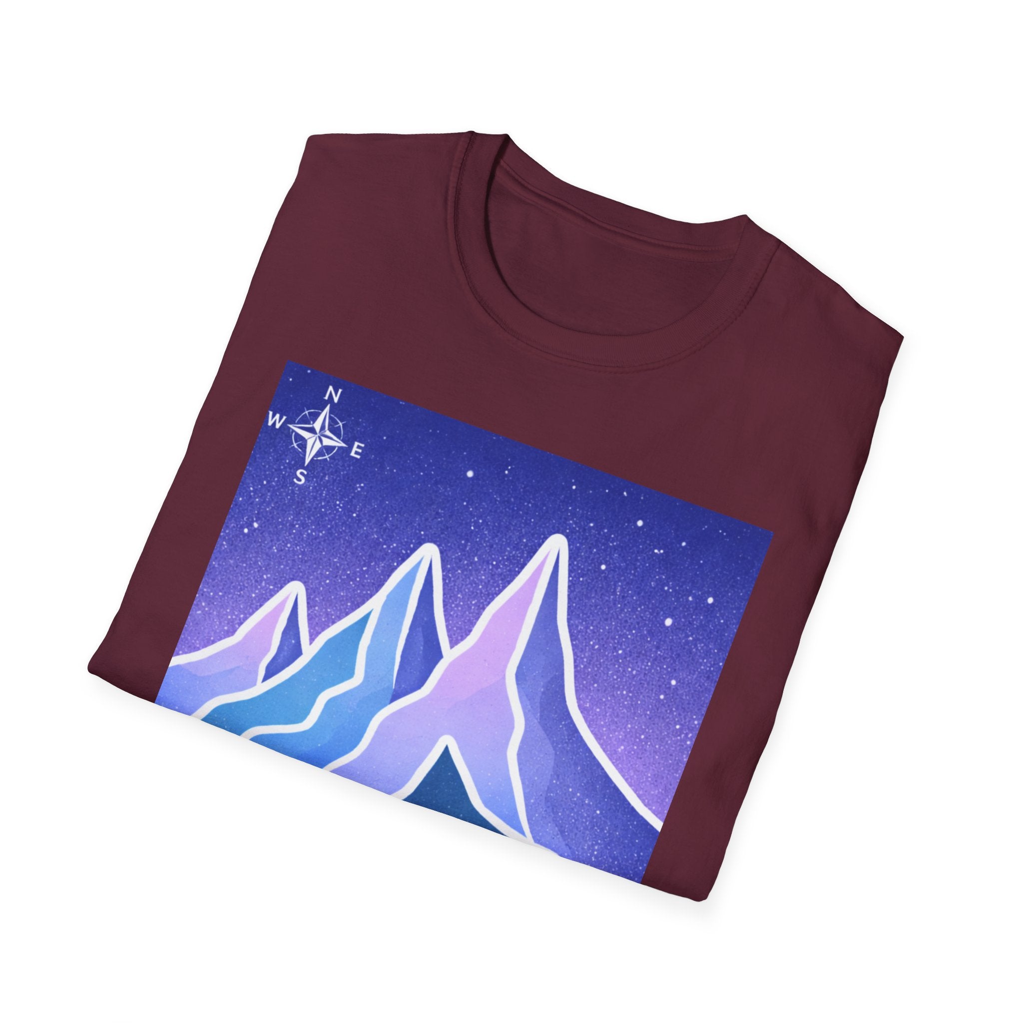 Mountain Night Graphic Tee | Purple Blue Retro Starry Landscape T-Shirt