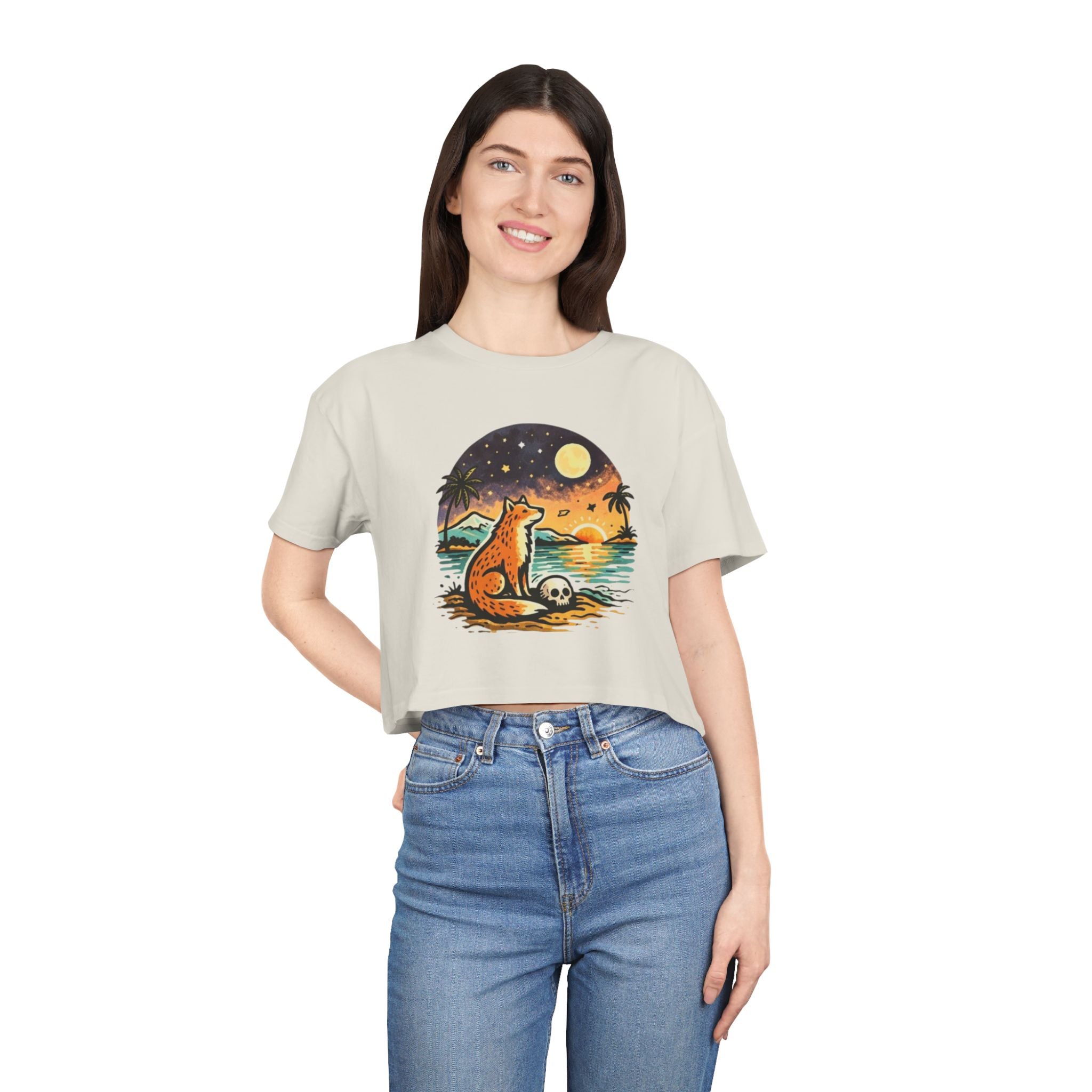 Crop Tee | Sunset Fox Beach Graphic