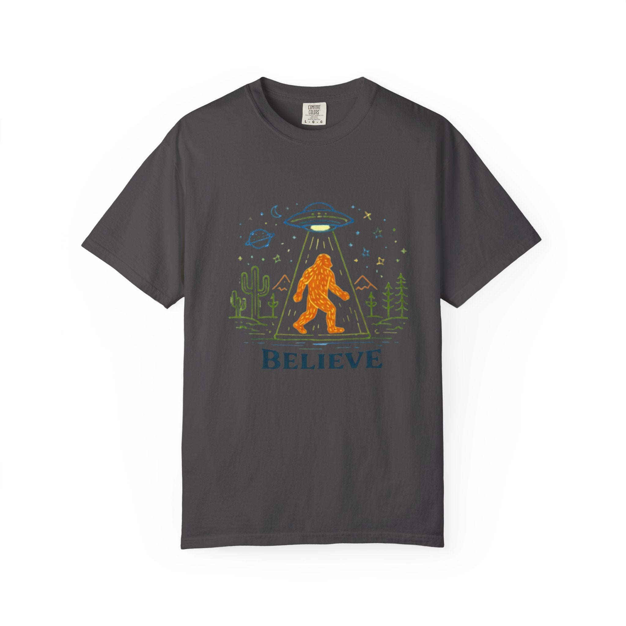 Believe Bigfoot T-Shirt | Retro Sasquatch UFO Graphic Tee