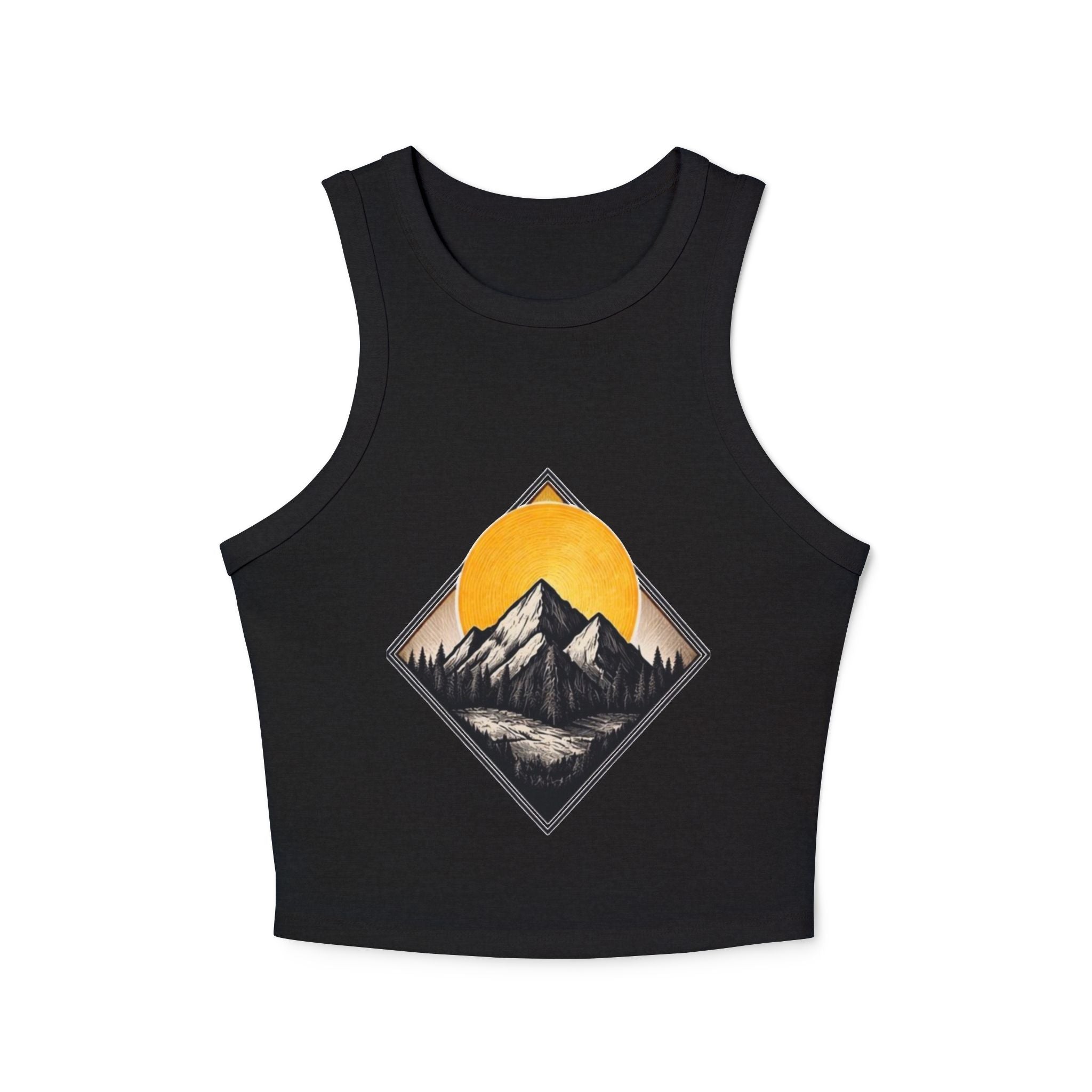 Womens Racer Tank Top | Mountain Sunset Graphic Crop Top